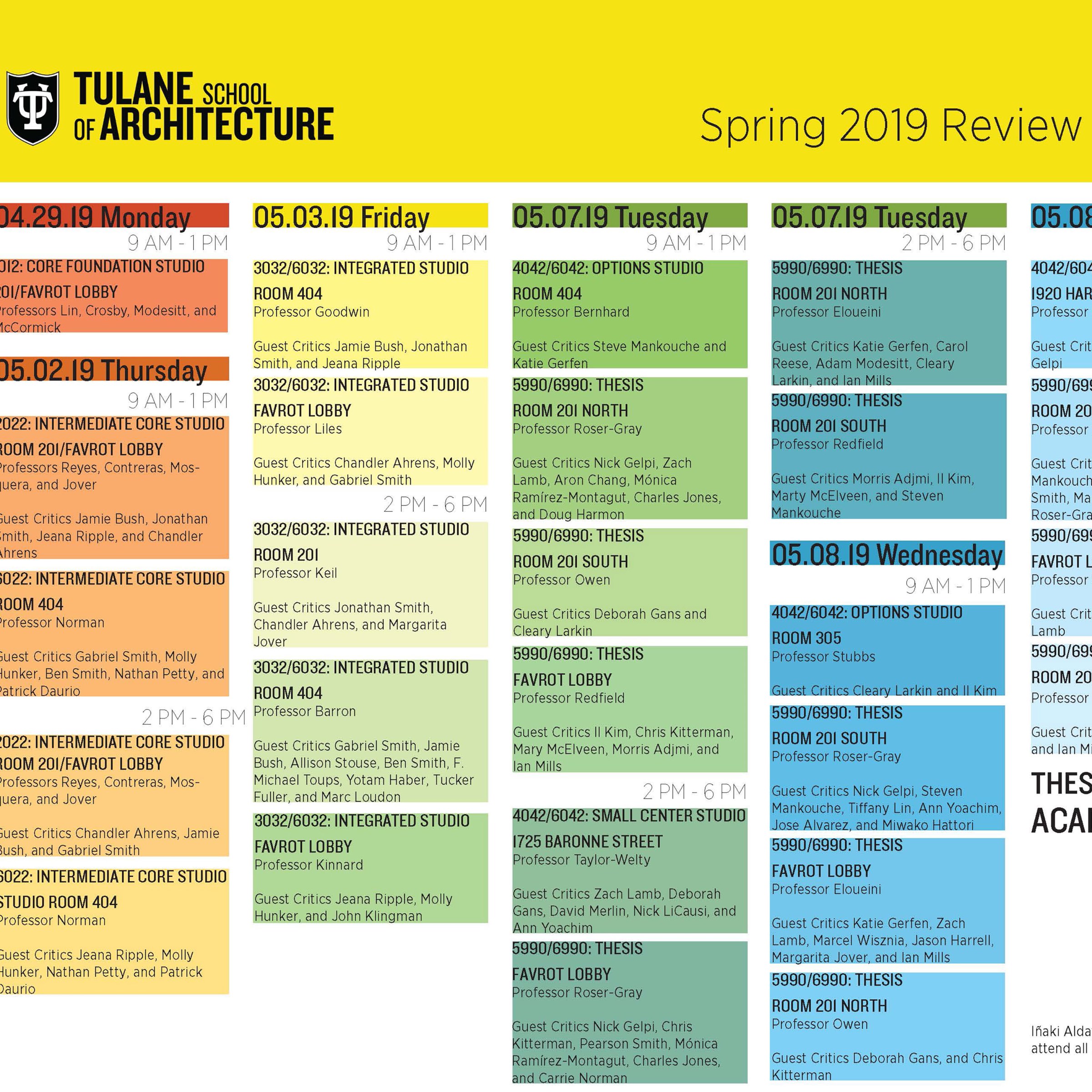 Week calendar color coded displaying final review times