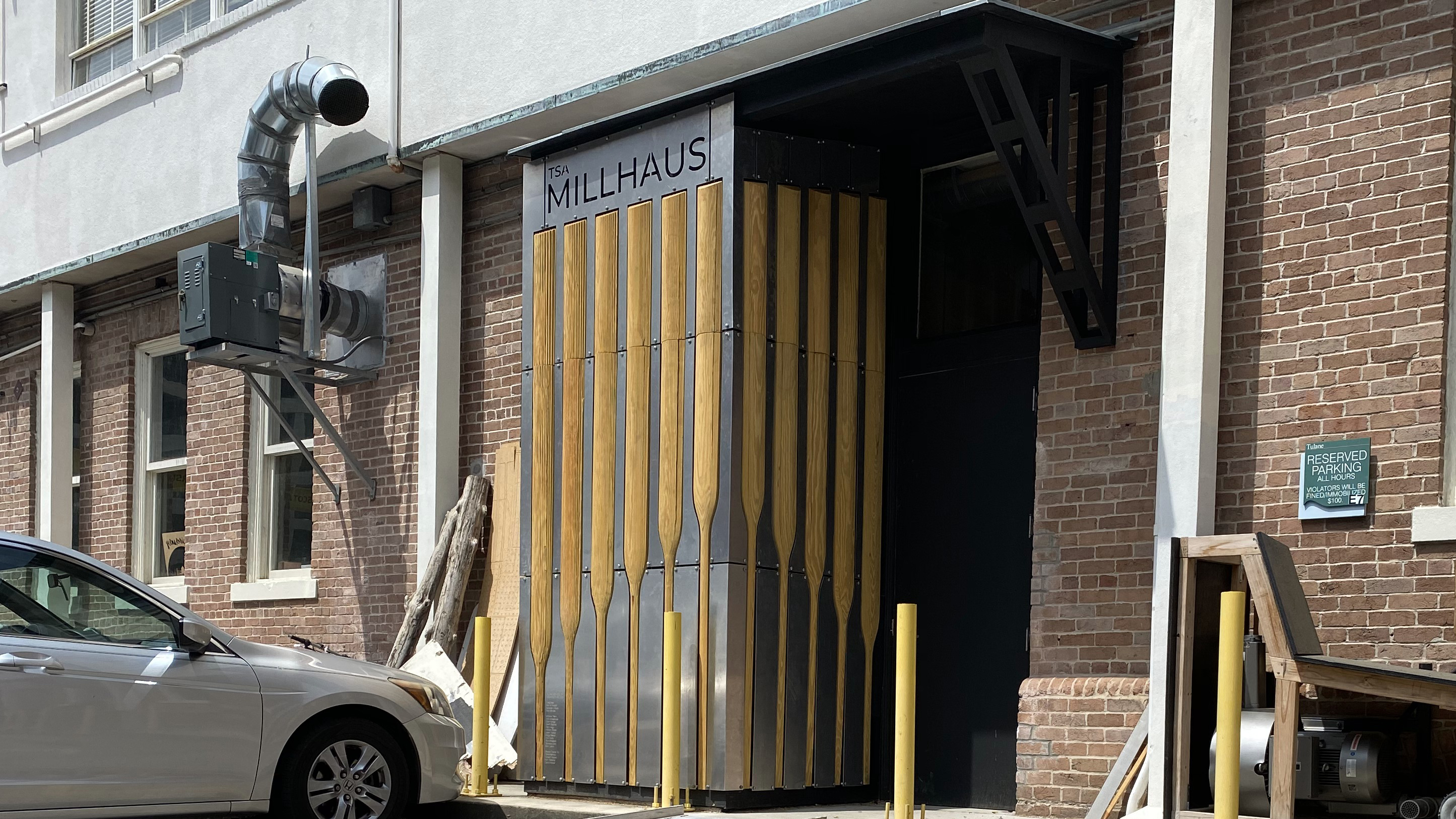 side view of the millhaus entrance and facade