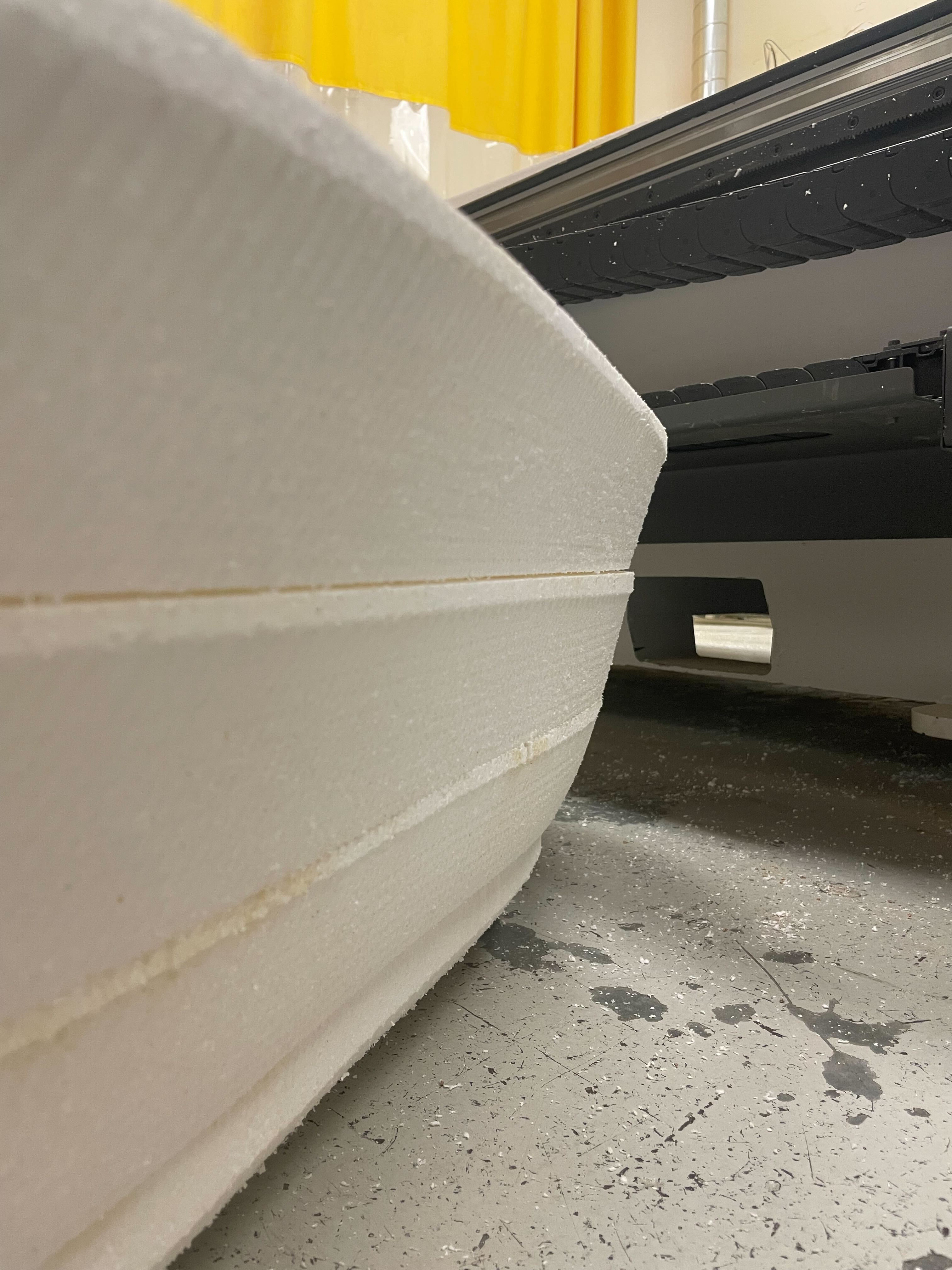 close up of the melt prototype CNC milled out of EPS foam