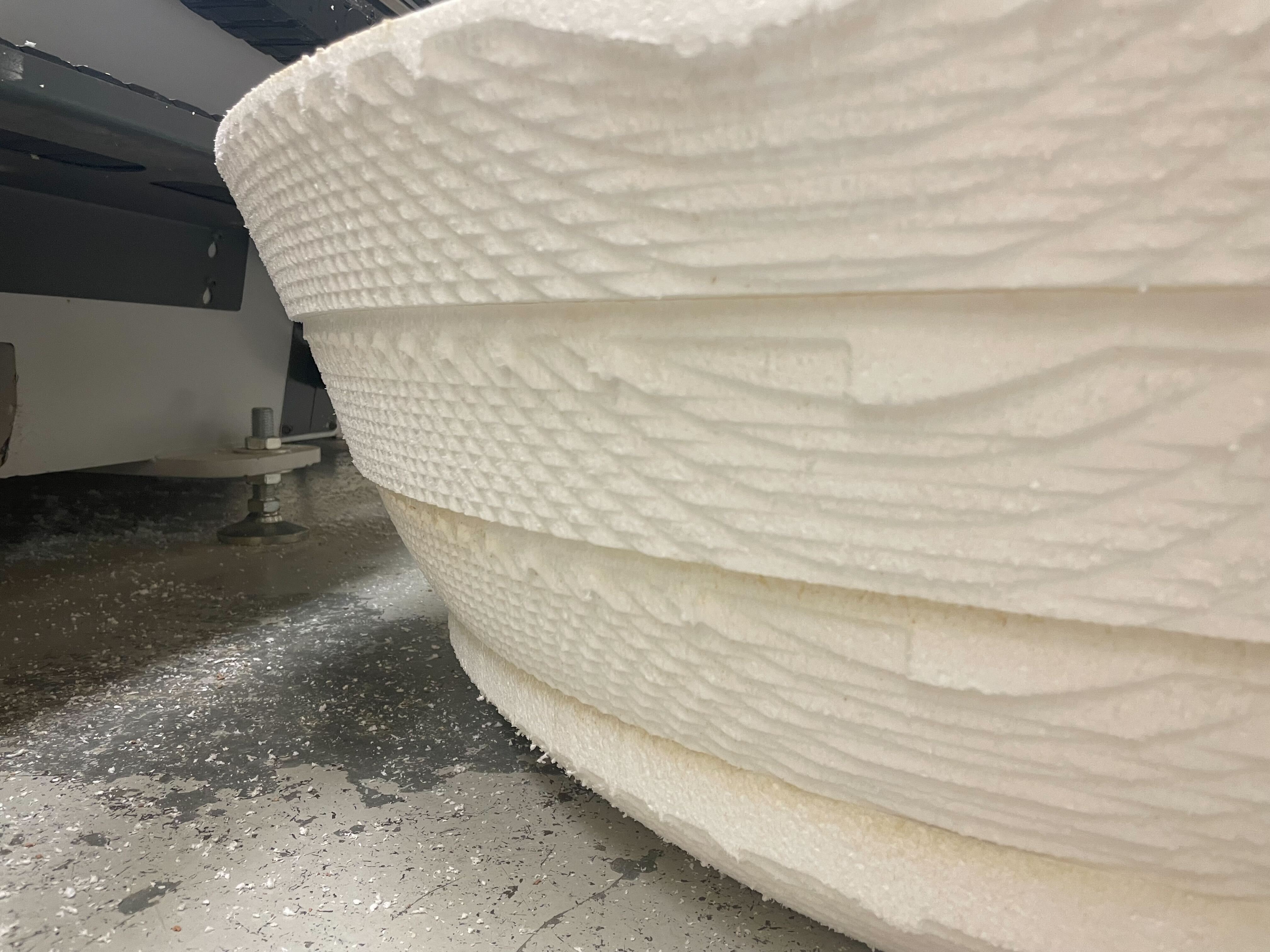 close up of the melt prototype CNC milled out of EPS foam