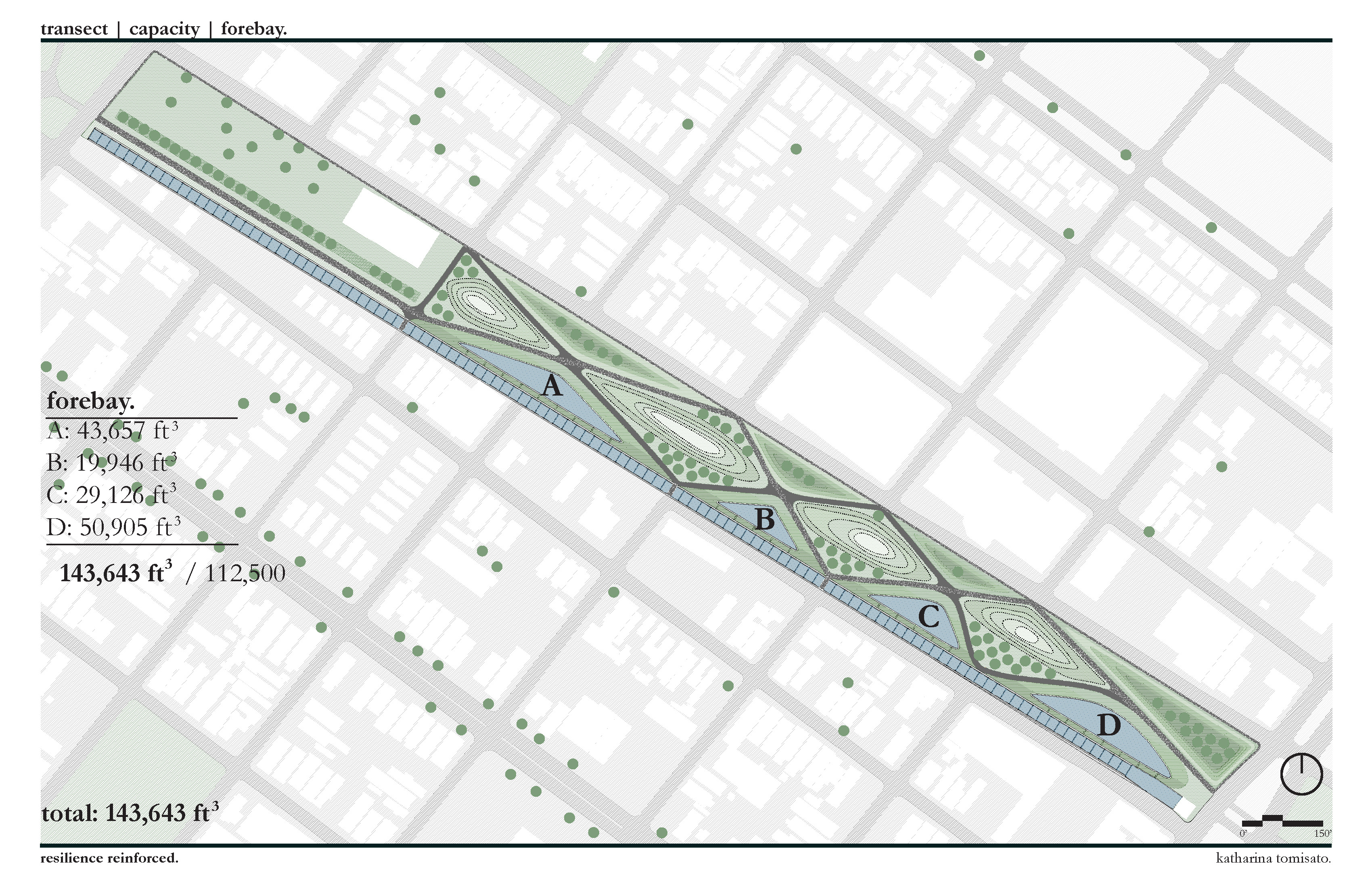Site plan of linear park with infrastructure noted
