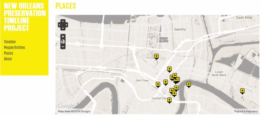Map of Places for the NEW ORLEANS PRESERVATION TIMELINE PROJECT 