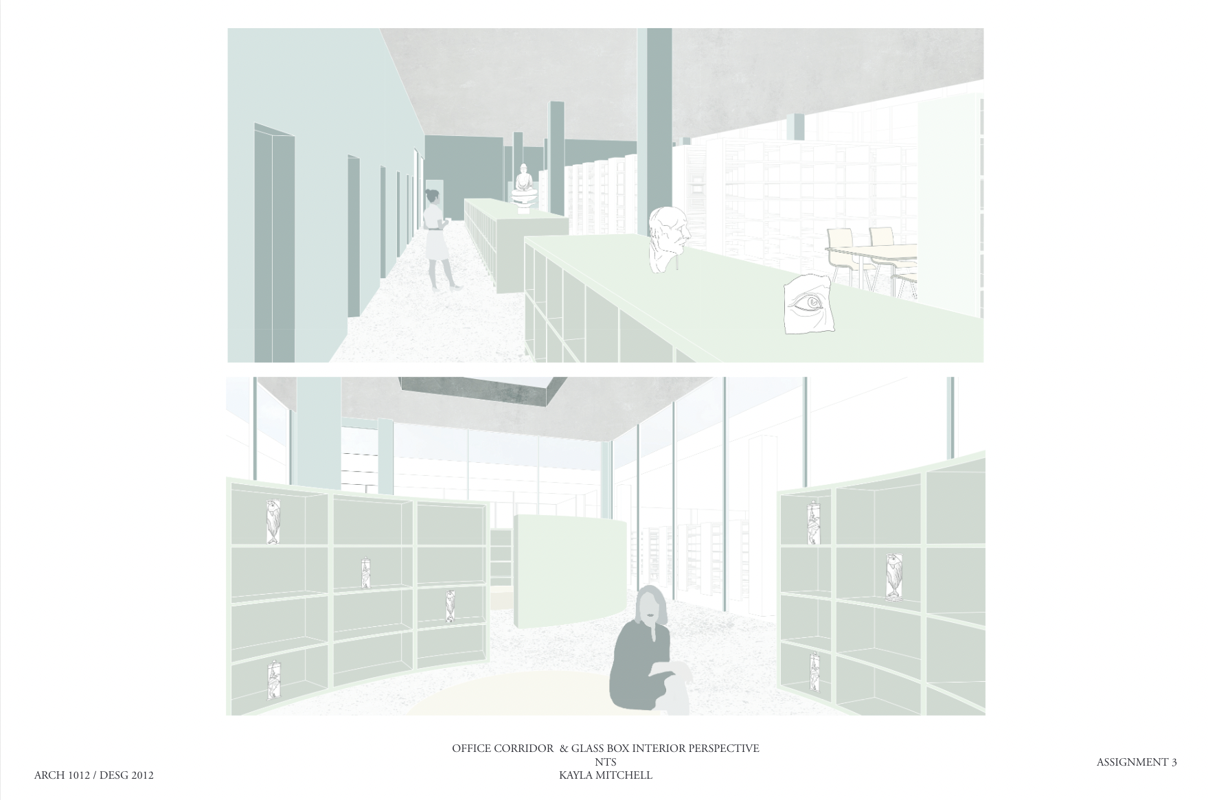 OFFICE CORRIDOR & GLASS BOX INTERIOR PERSPECTIVE 2D model for design project