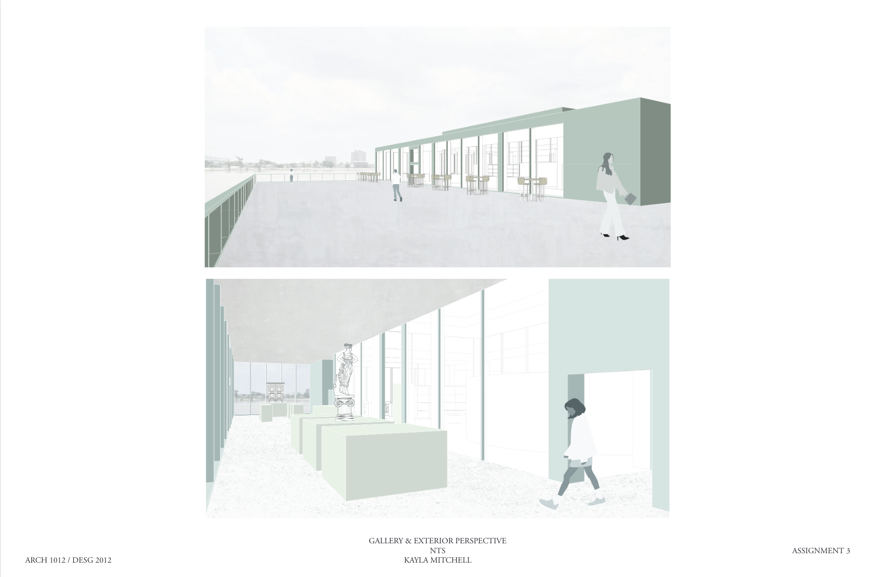 2D Model of GALLERY & EXTERIOR PERSPECTIVE of a building for a design project