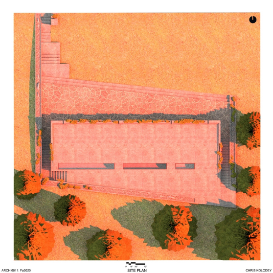 Ariel View Model of Structure. Illustration of site plans.