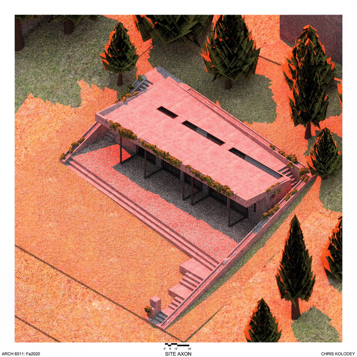 Ariel View Model of Structure. Illustration of site plans.