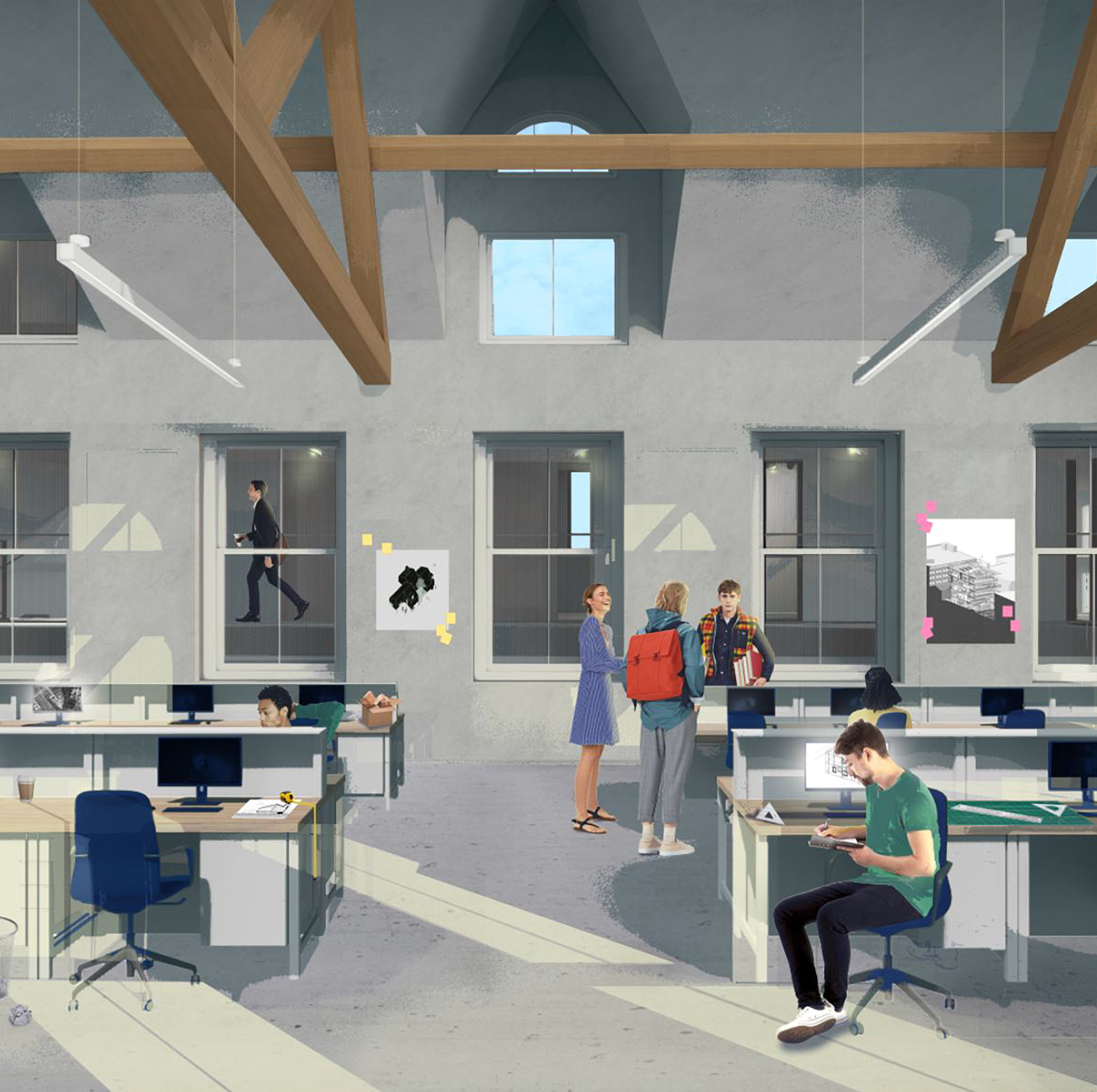 Illustration of a classroom in the school of architecture