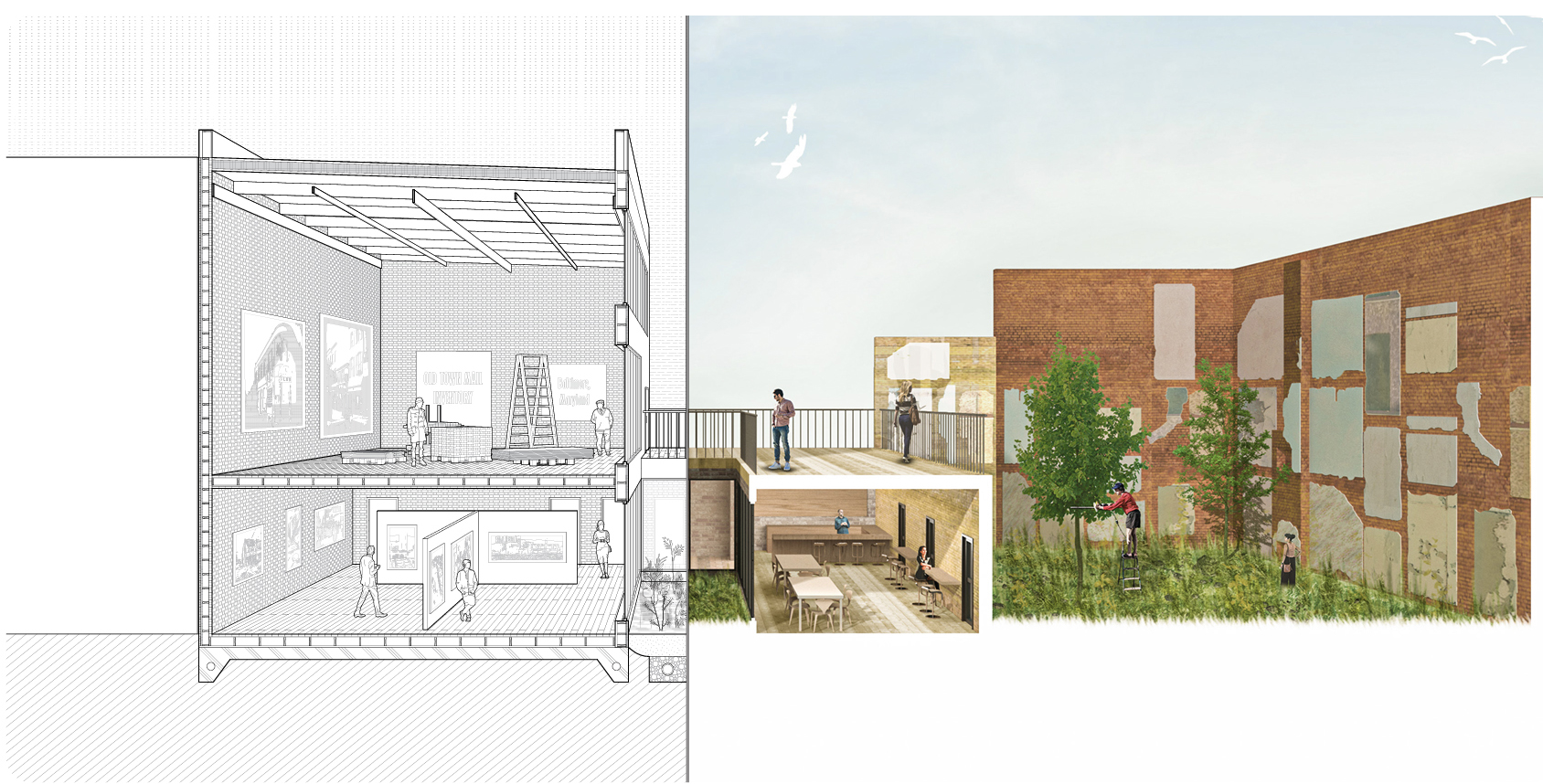 Alex Langley and Sam Spencer's Thesis Project Old Town Market Museum section view rendering