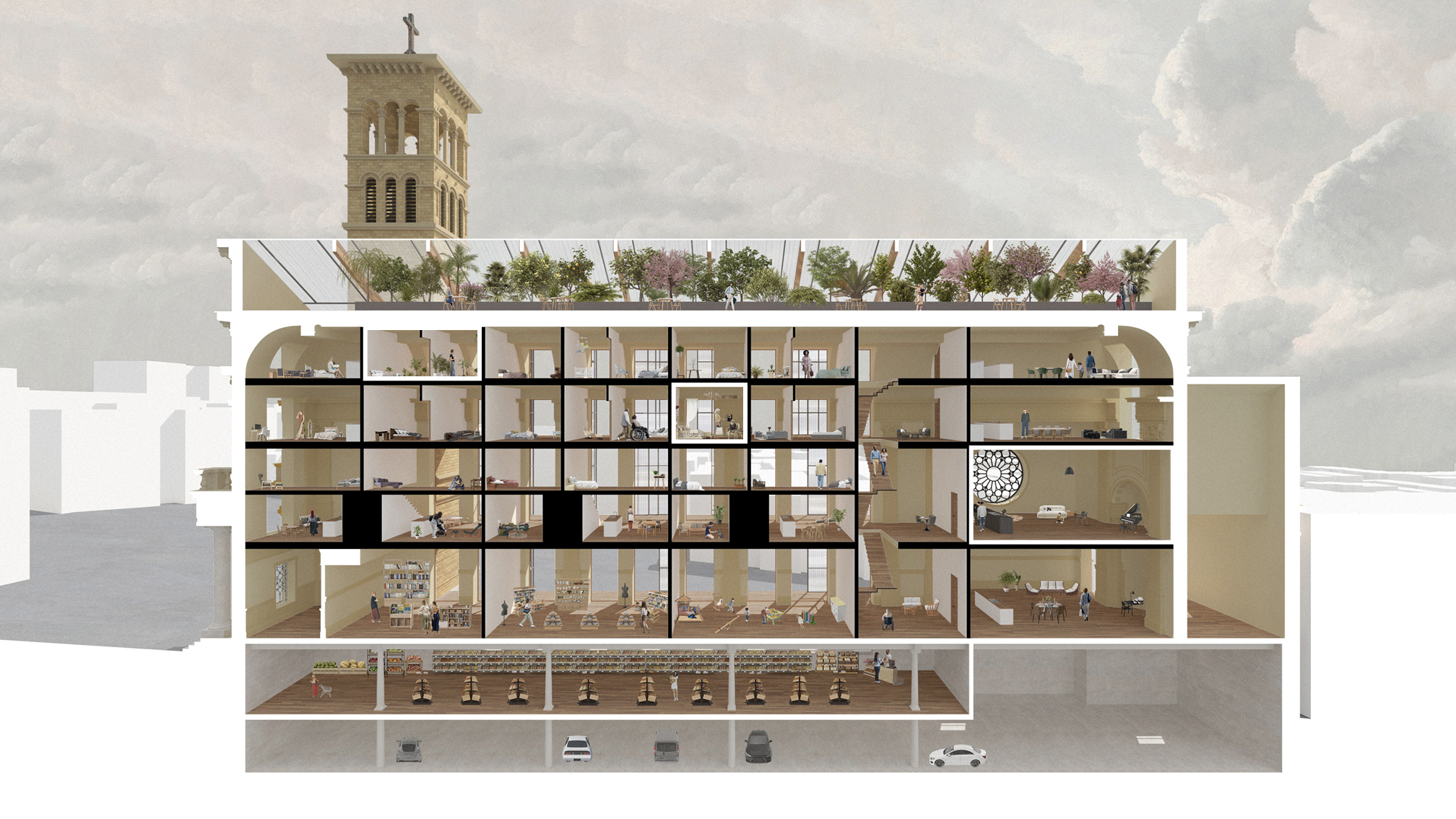 Olivia Georgakopoulos and Alyssa Barber's thesis: sectional rendering of building