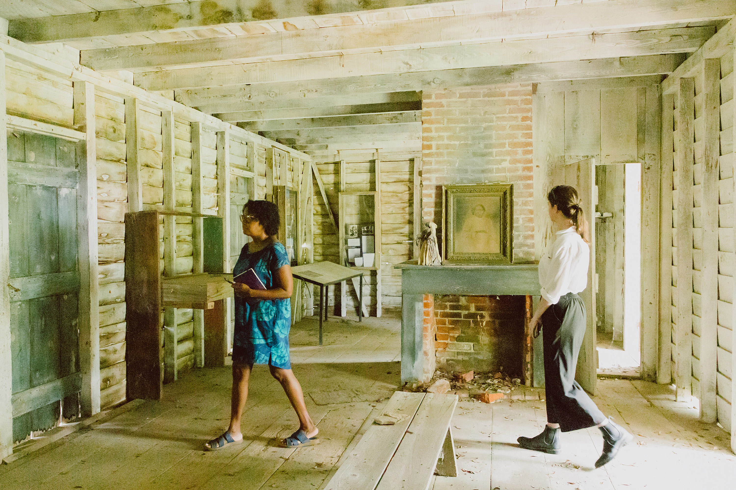 Students on a tour of a building in Barbados 