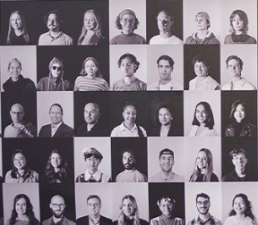 Black and white collage of different photo portraits of students 
