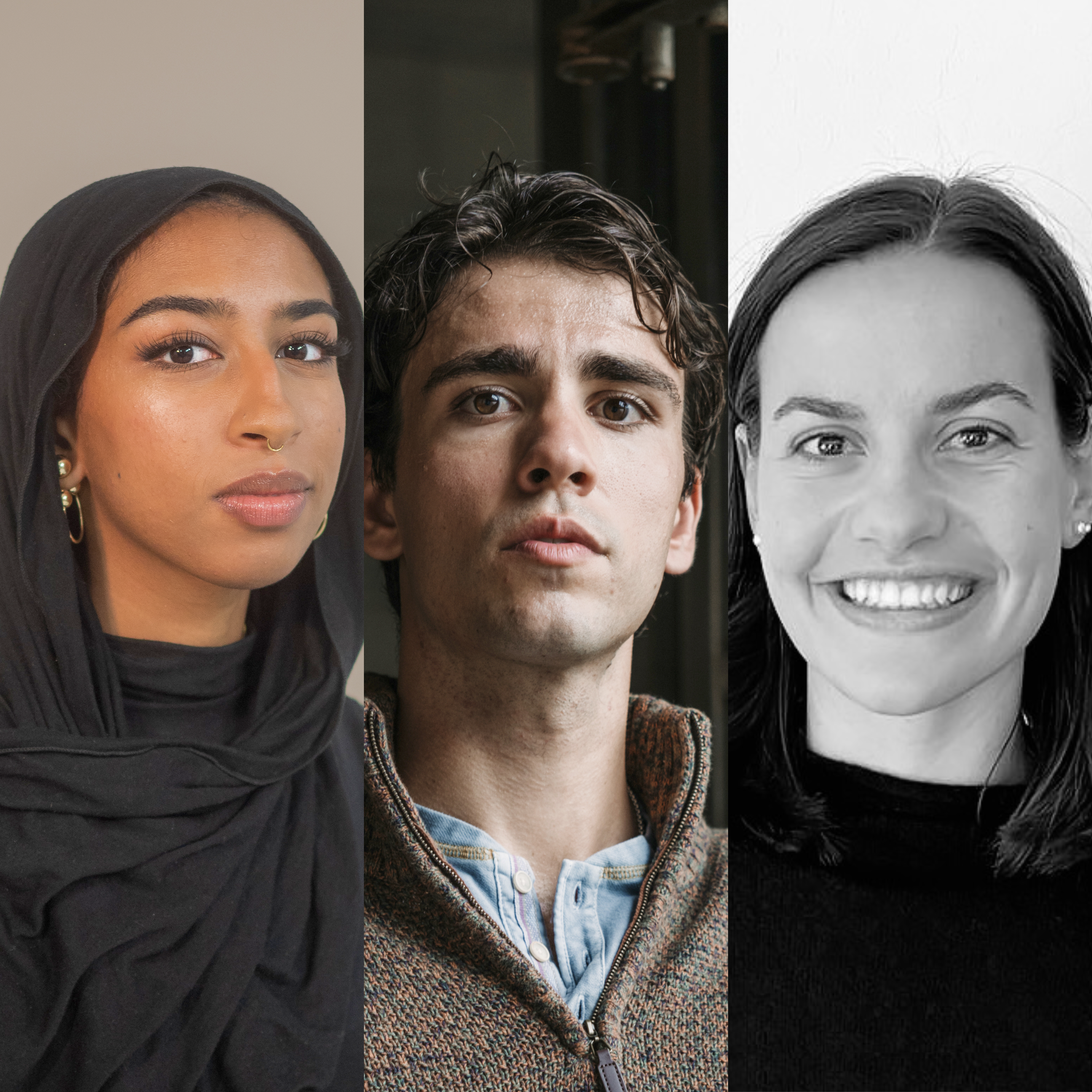 Composite of three headshots of students Zaynab Eltaib, Kosta Sevic, and Olivia Vercruysse.