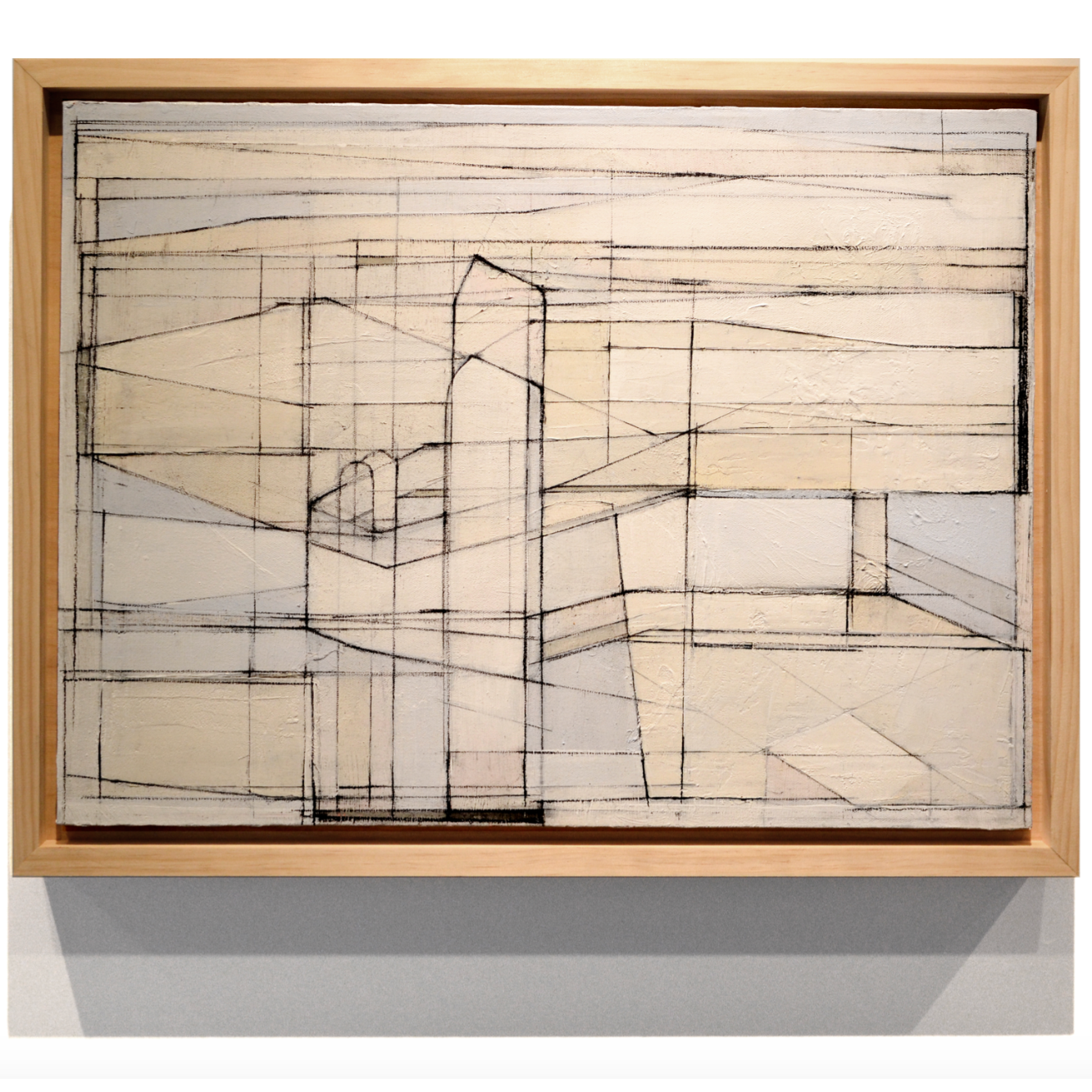 framed painting of an abstracted landscape using chinagraph