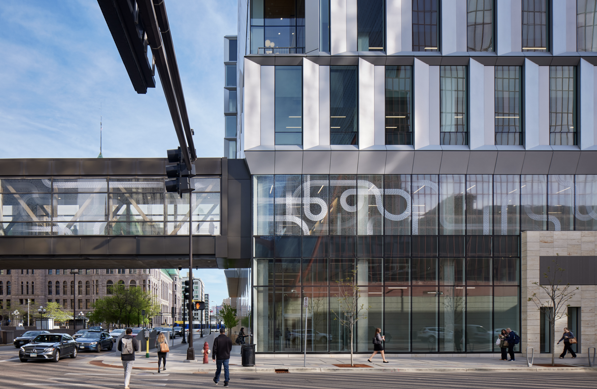 image of a building with unique pattern across glass window