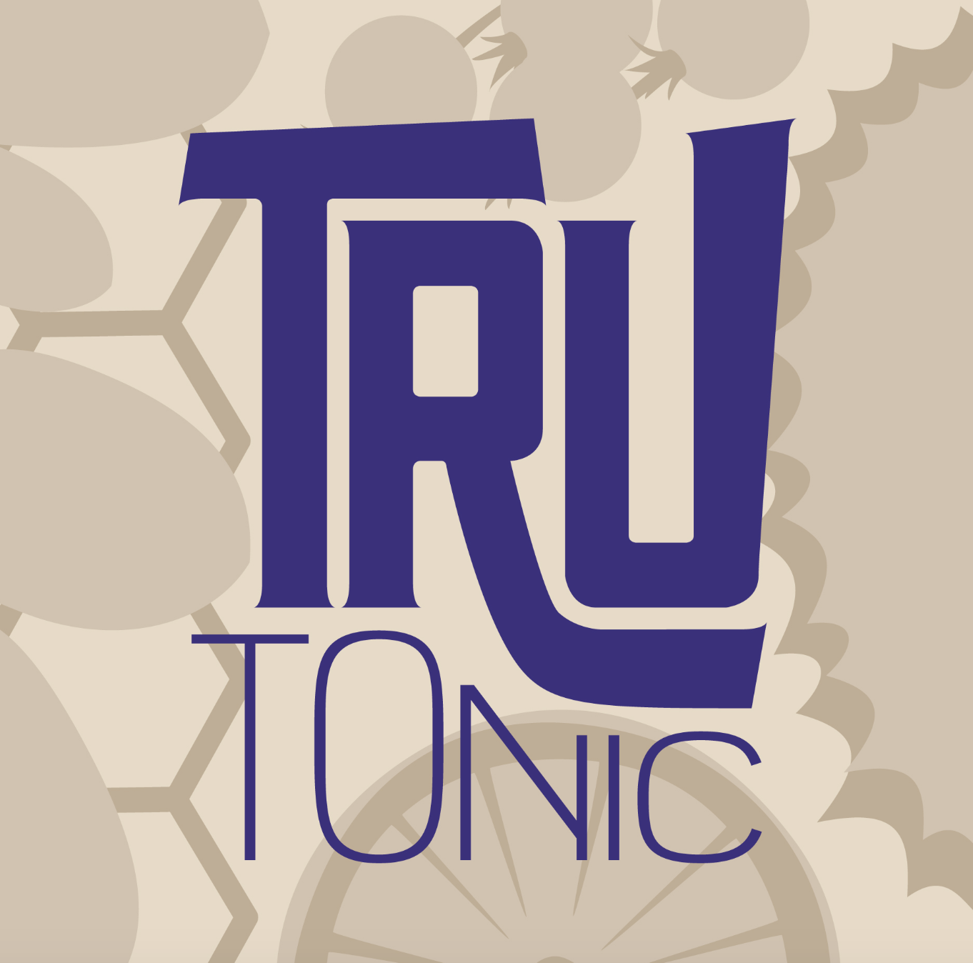Tru Tonic logo, purple with tan background