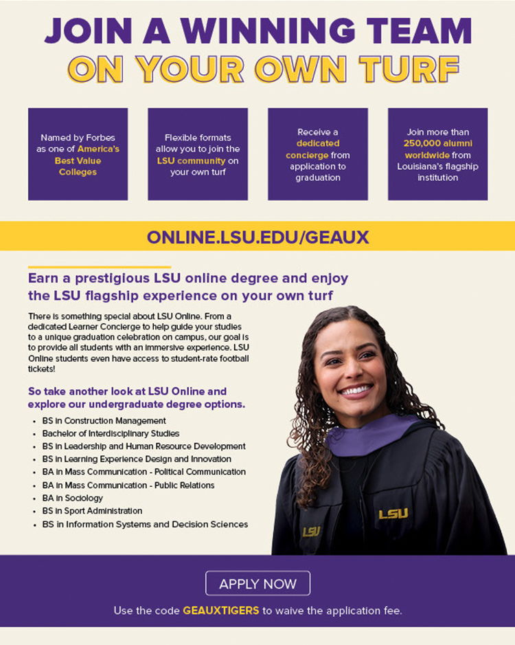 Graphic of LSU magazine with information