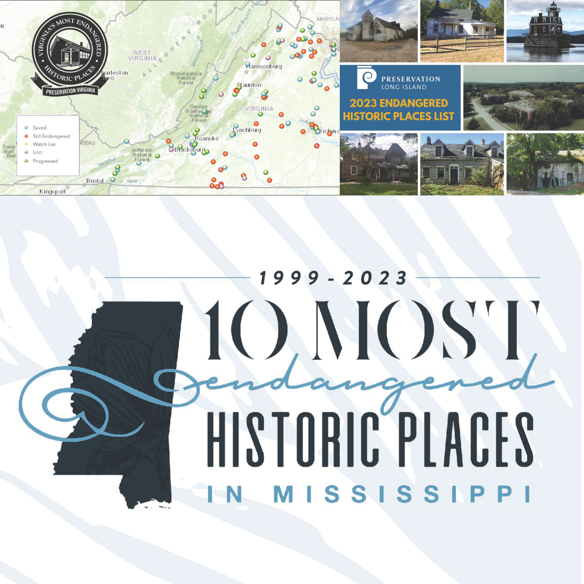 Graphic composite of most endangered places to represent research by Fallon Aidoo.