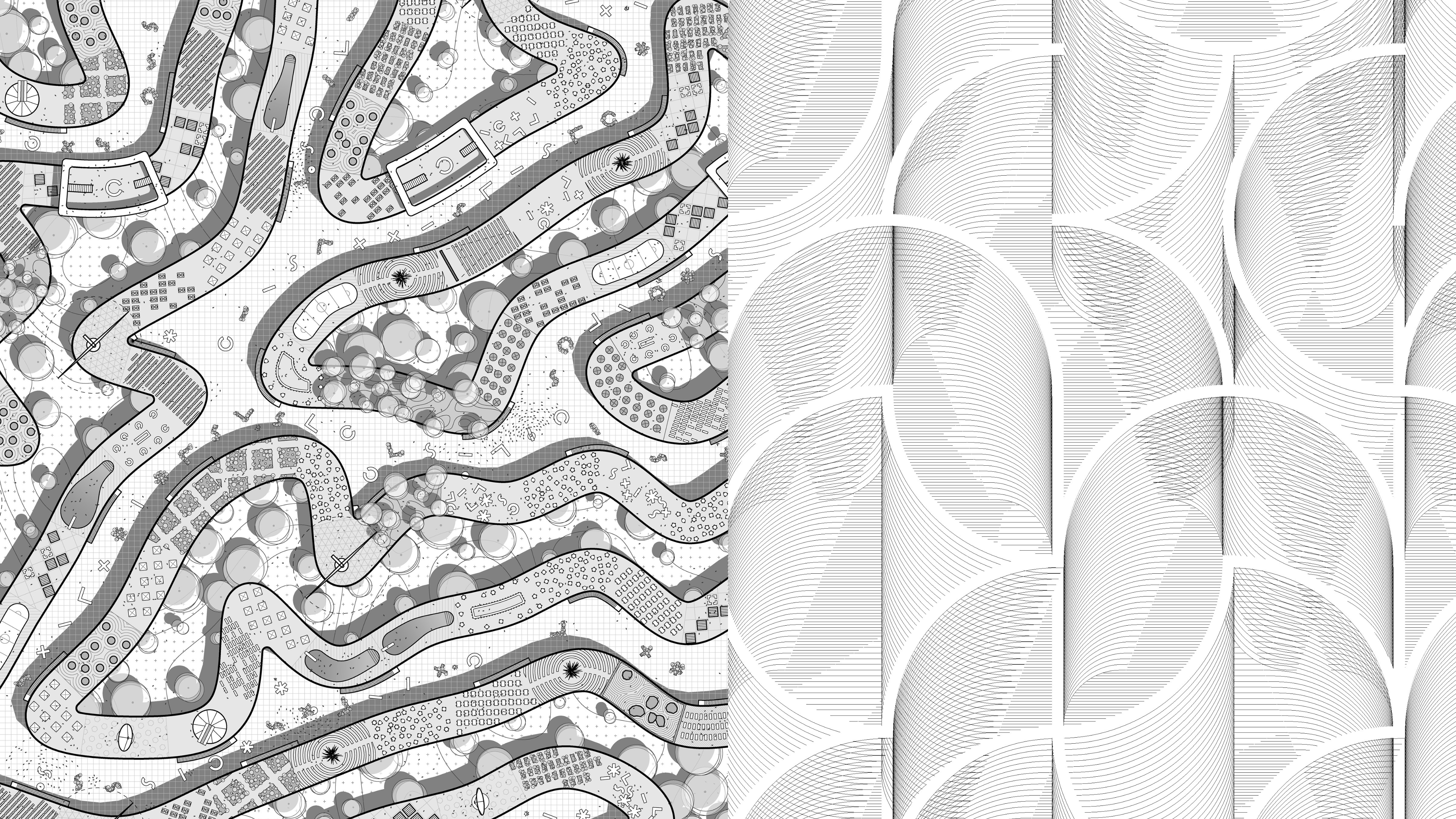 Two digital line drawings from the book Drawing Codes.