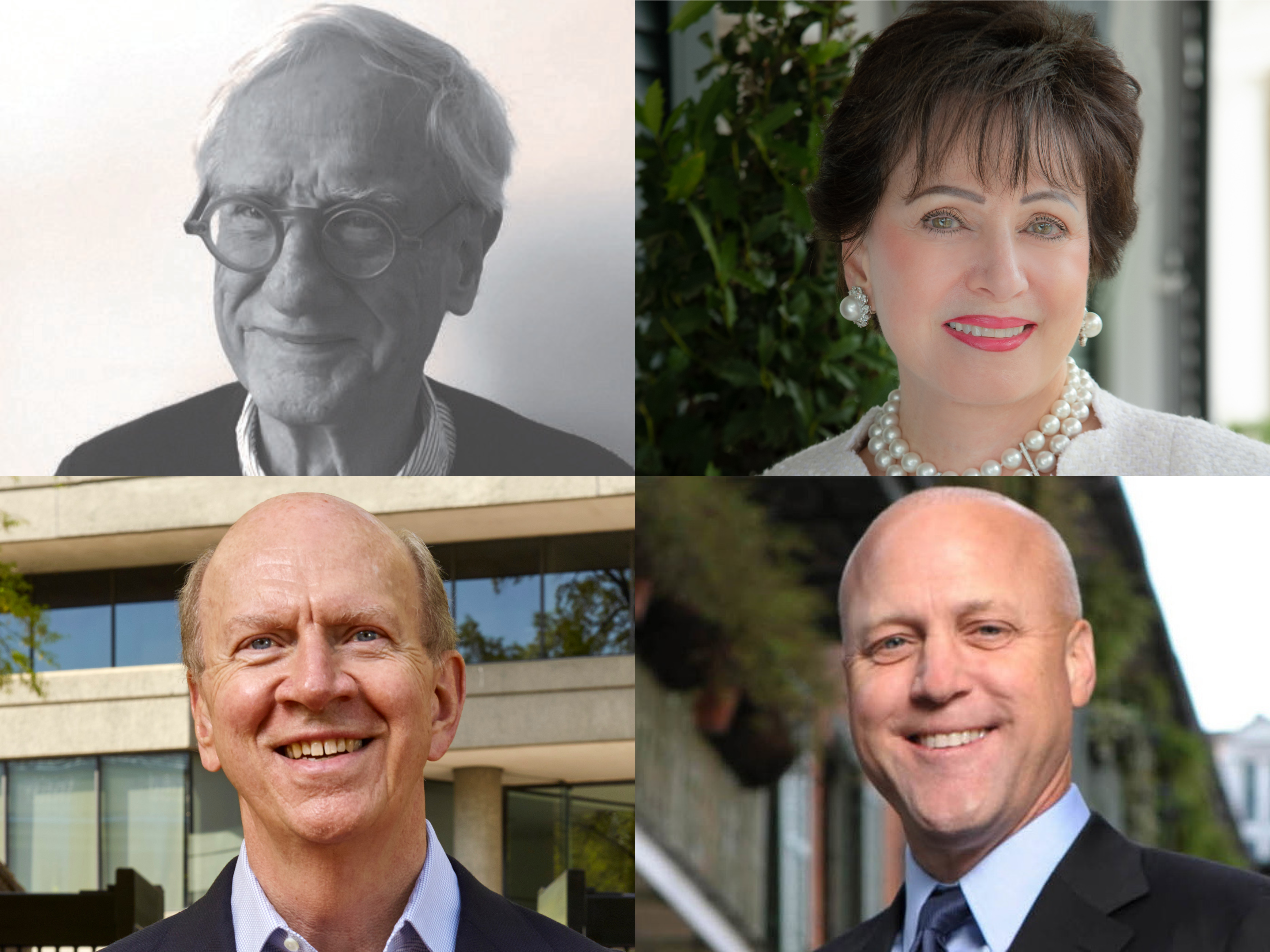 Four headshots stacked two-by-two: Errol Barron, Gayle Benson, Robert Ivy, and Mitch Landrieu.