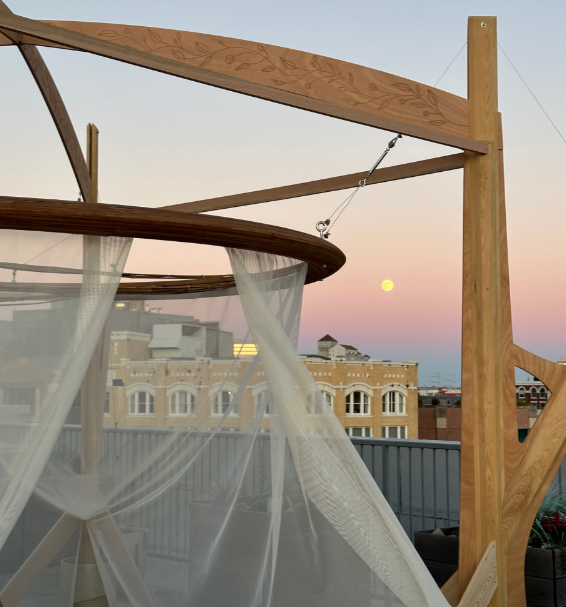 Close-up of a corner joint of an outdoor shelter called a Sukkah.