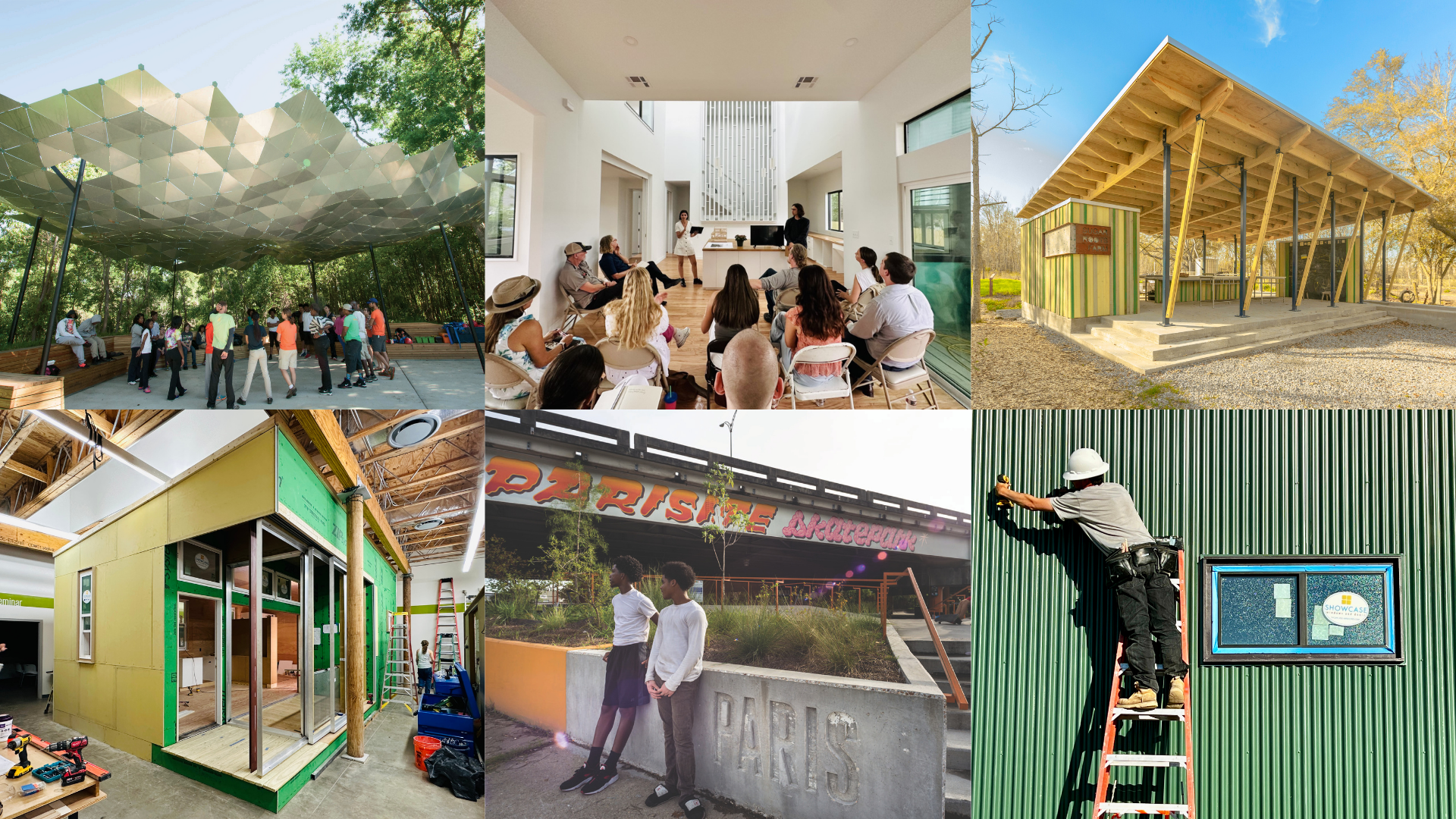 Six photos of six student and faculty projects from URBANbuild and the Albert and Tina Small Center for Collaborative Design. 