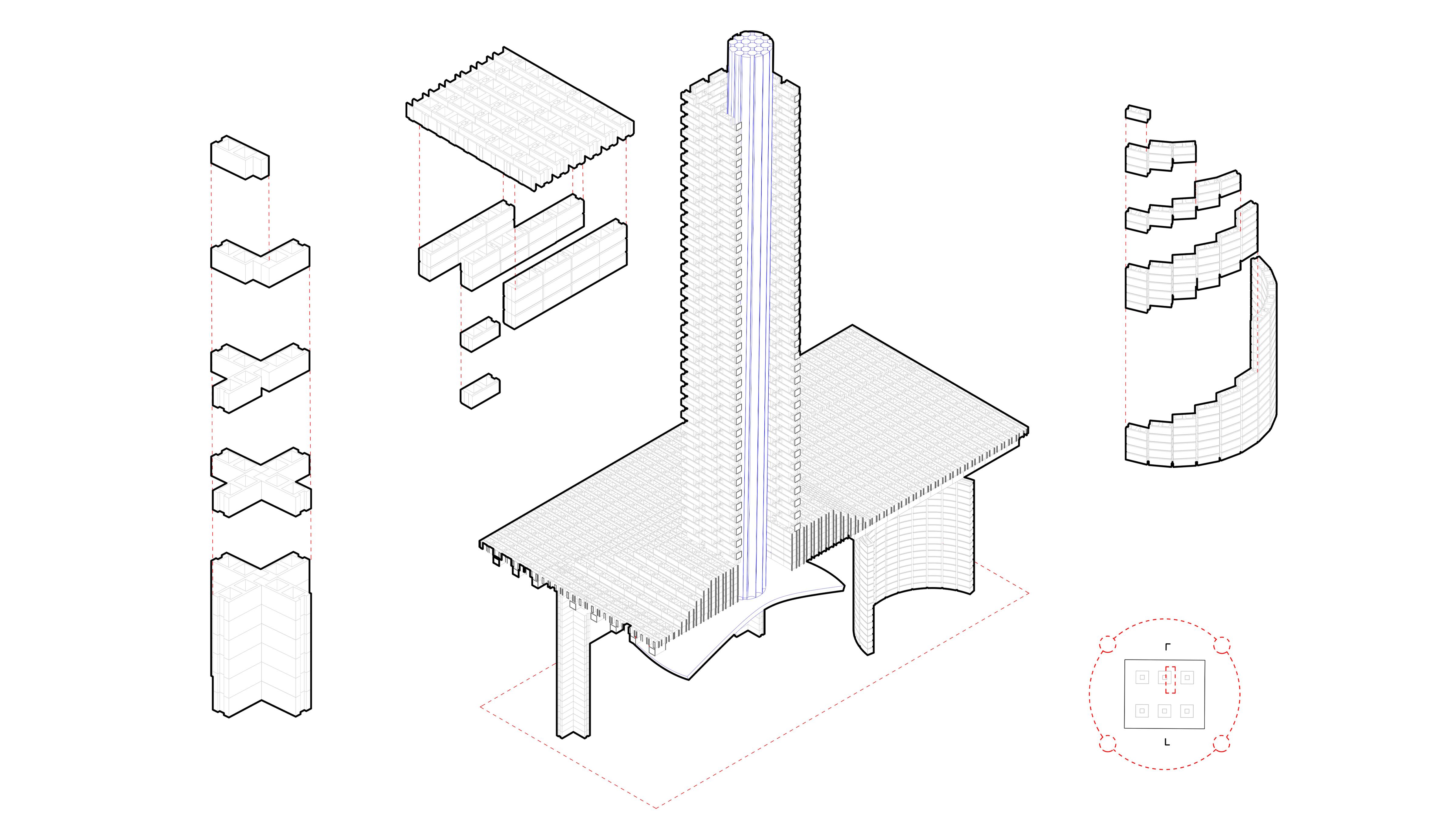 Detailed drawing of the various technical components of the fire station