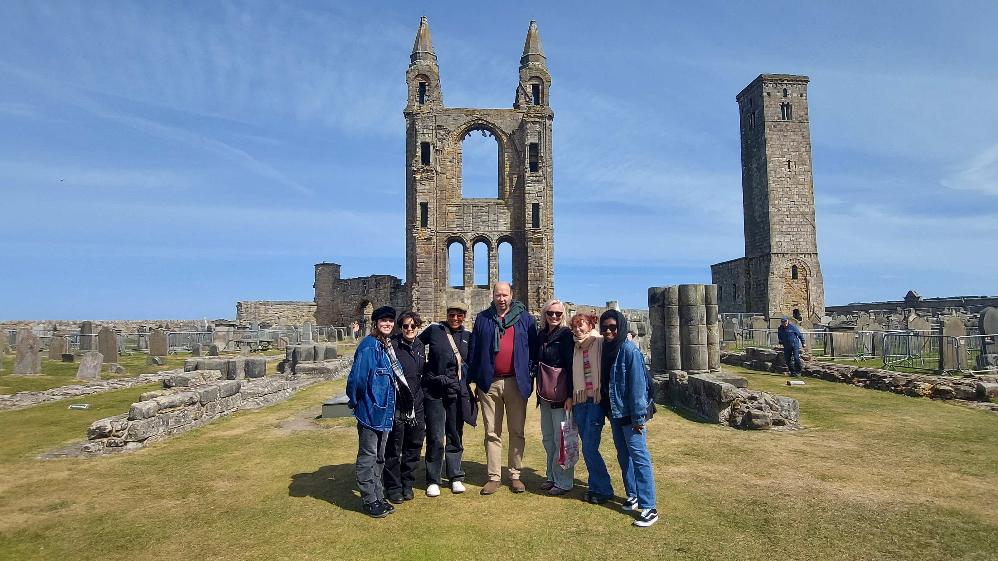 picture of students and professor at a historic site