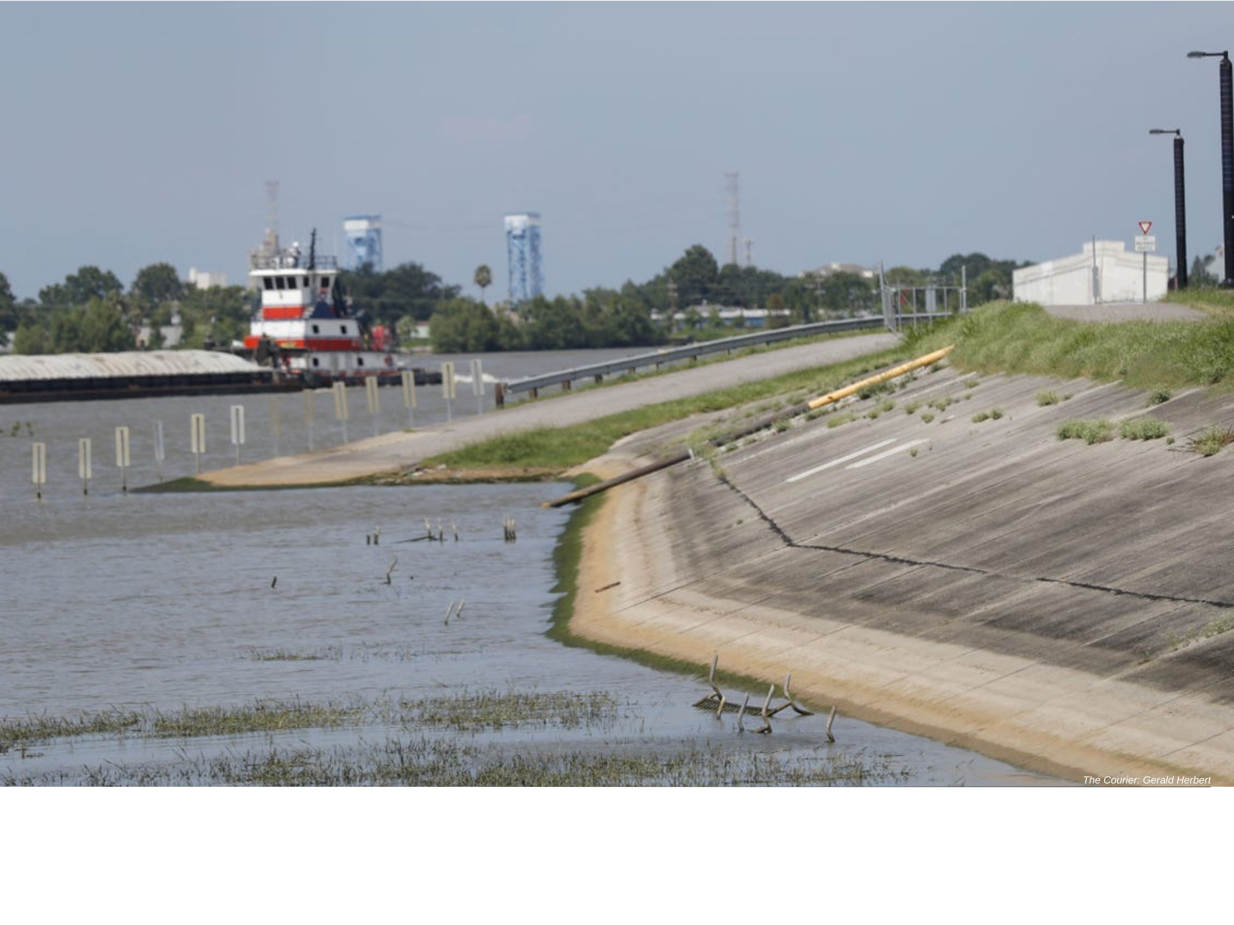 Shot of the Mississippi River and the levee barriers
