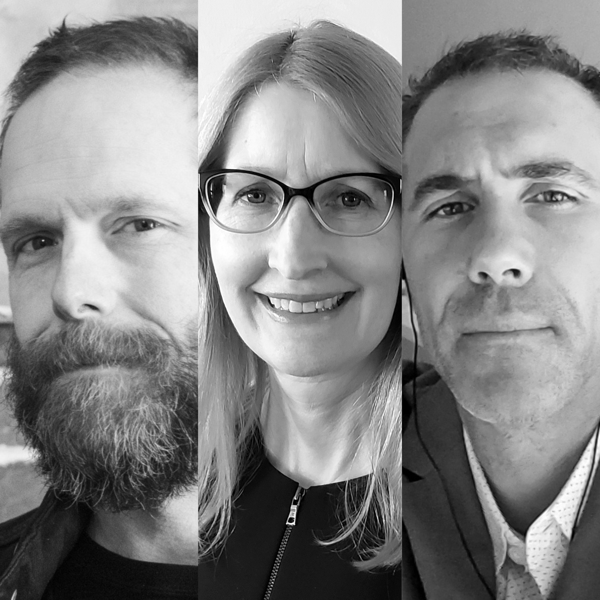 Composite of headshots of three people: Sean Burkholder, Karen M'Closkey, and Keith VanDerSys.