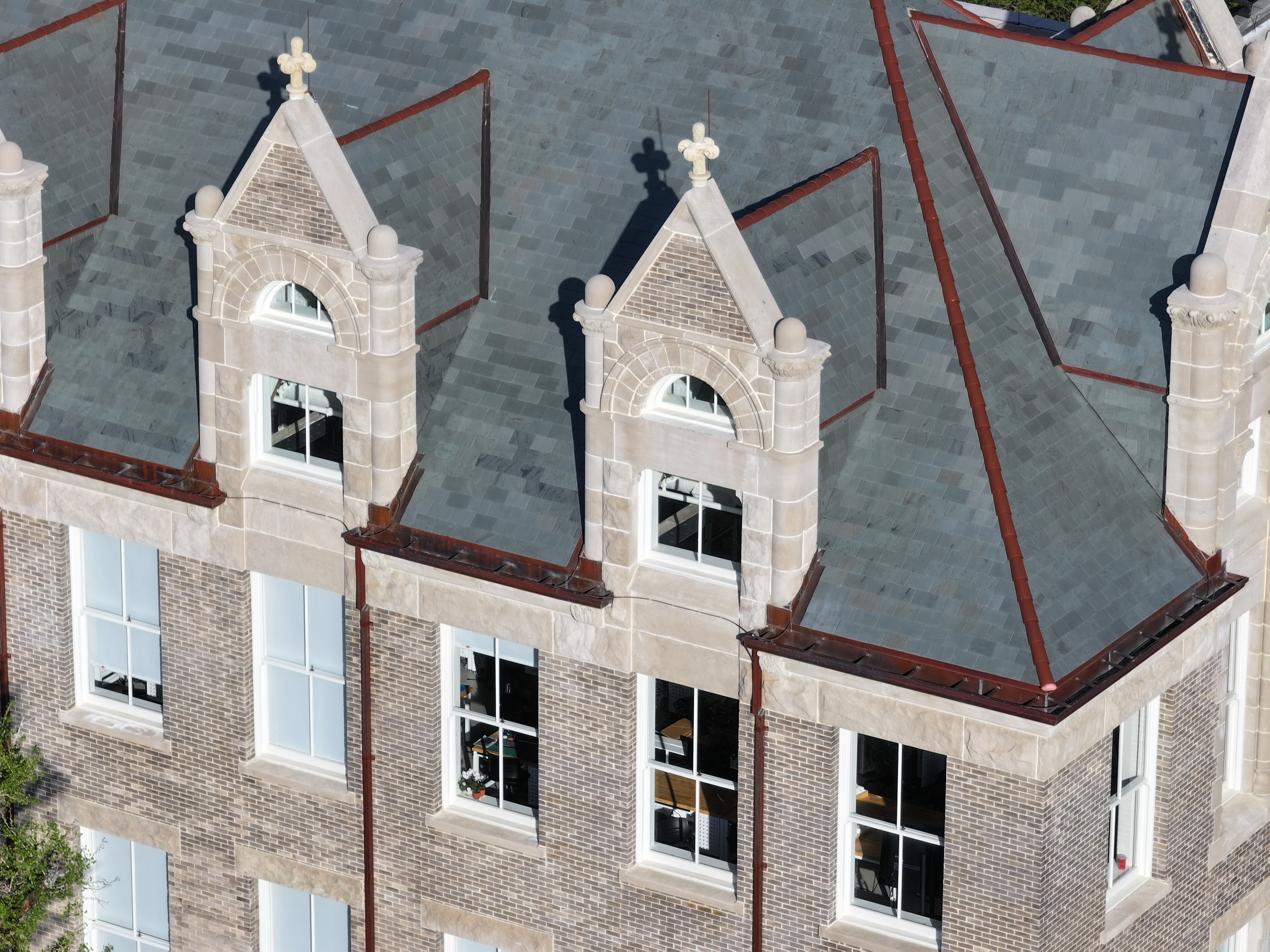 Aerial drone shot of RHM turrets