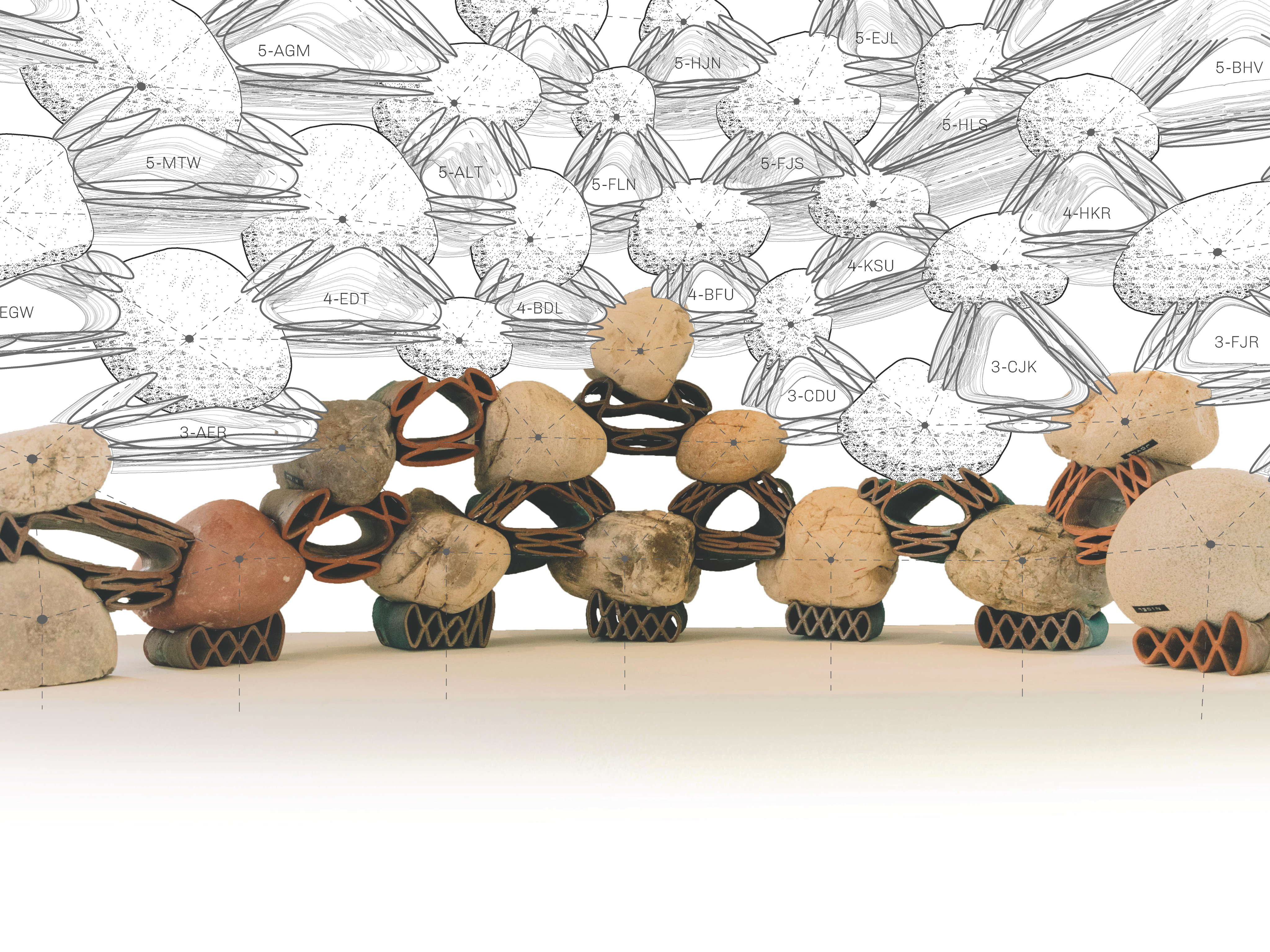 Image of materials used in research project "Stone Stitching: 3D Scanning, Additive Manufacturing, and Composite Masonry Tectonics.”