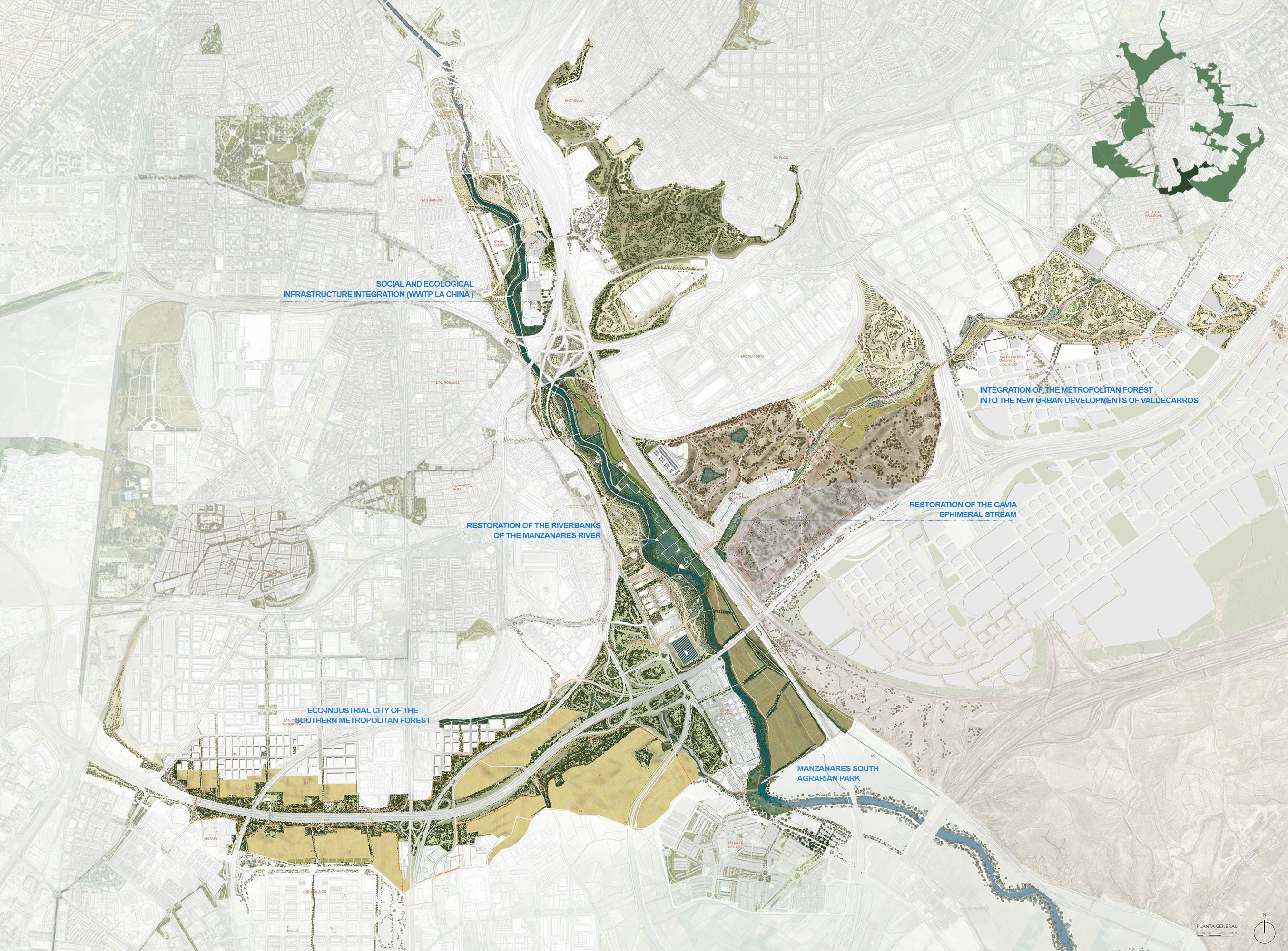 Map of the rivers in the Madrid Southern Parks system 