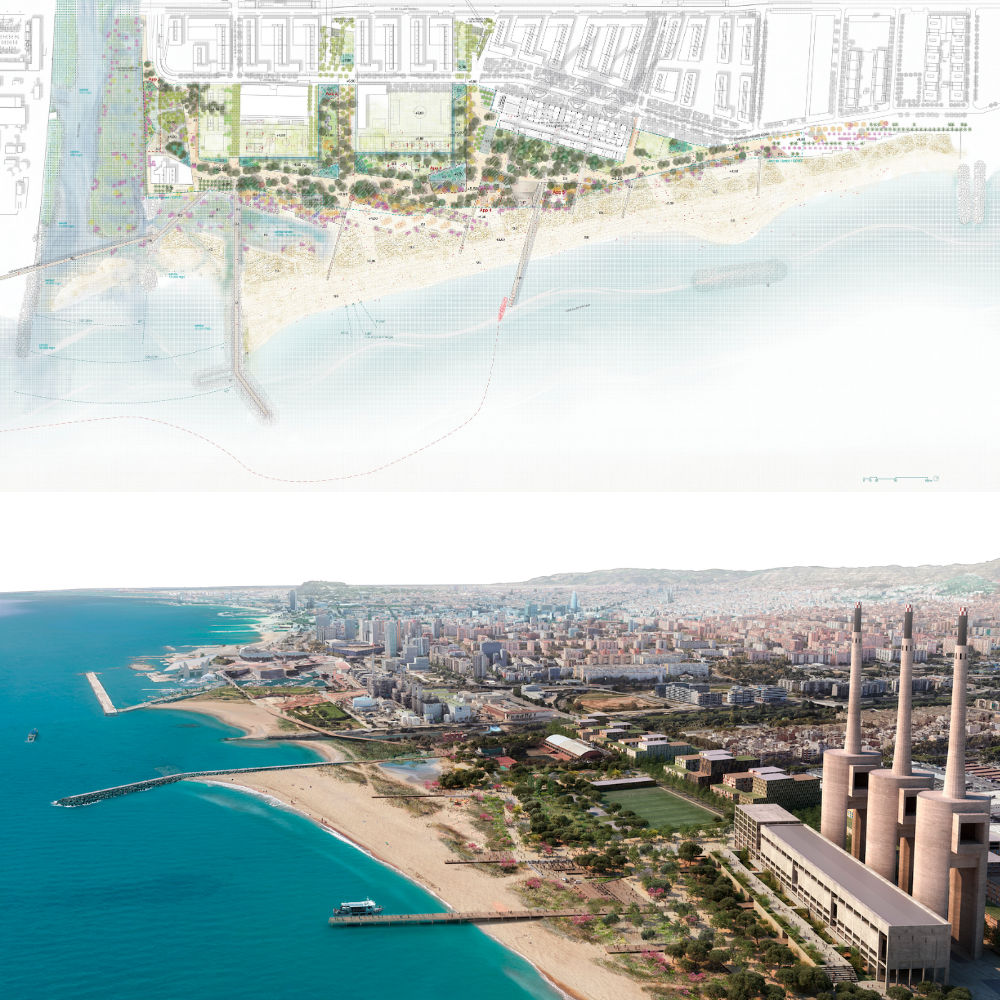 Digital renderings from Three Chimneys proposed public space design in Barcelona.