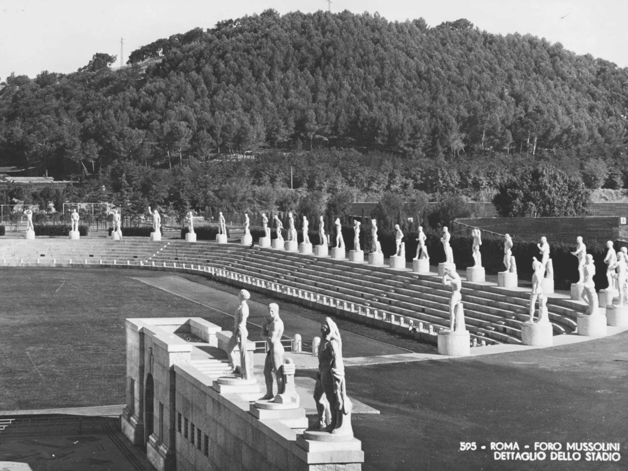 Statues surround Stadio Marmi in Rome.