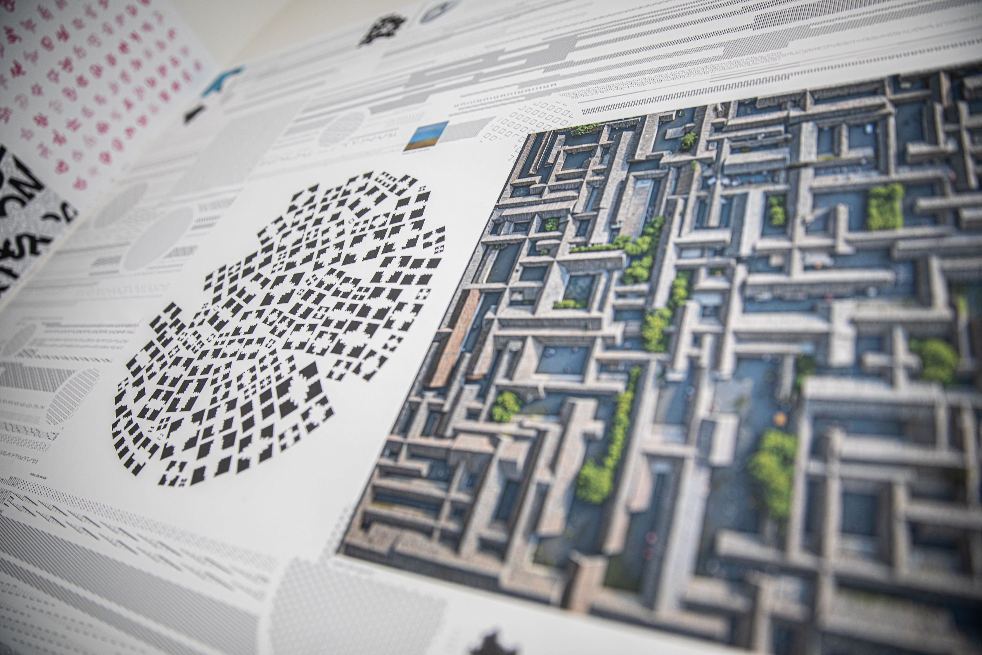 Close-up picture of two detailed building designs