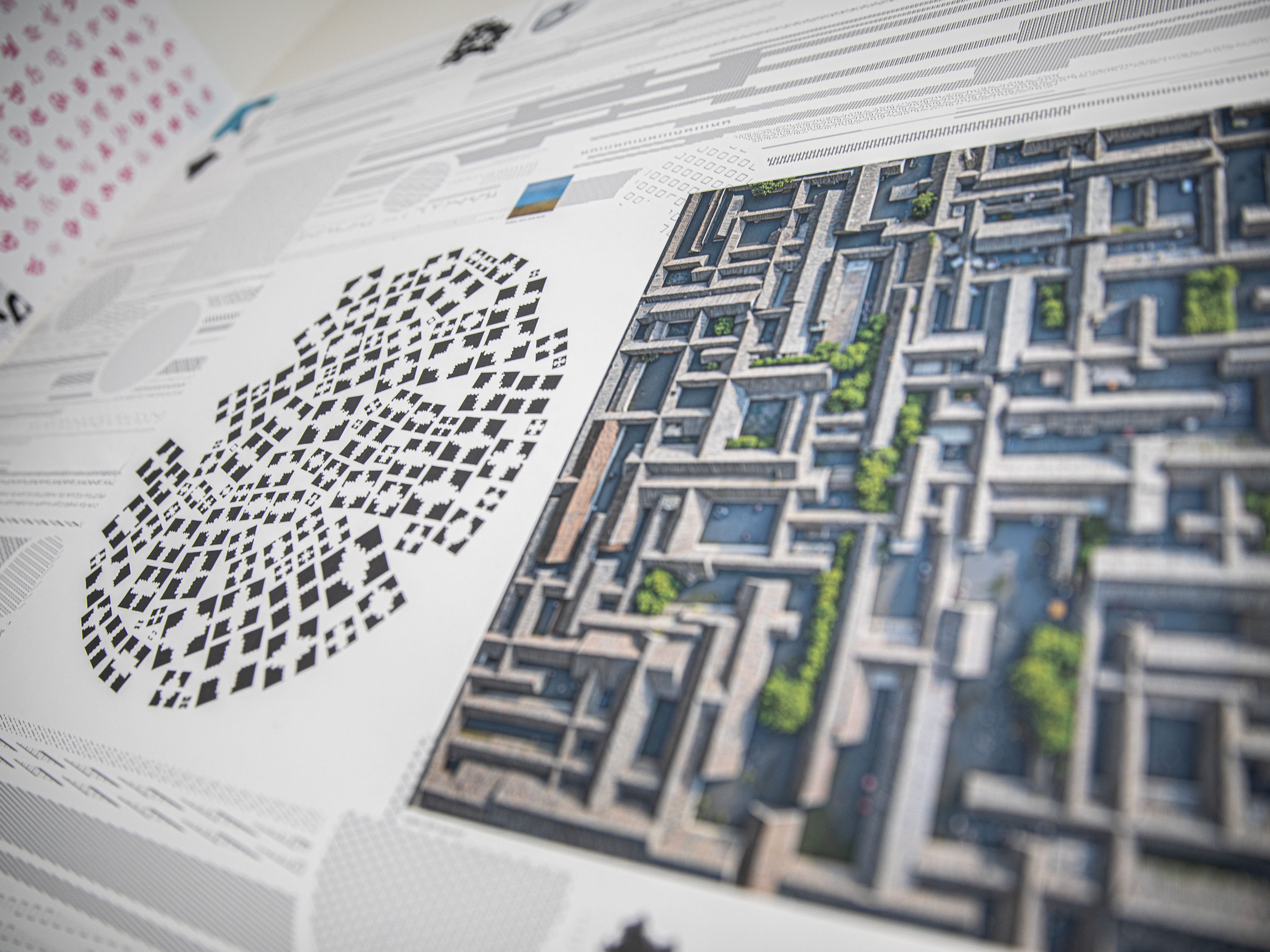 Close-up picture of two detailed building and built environment designs