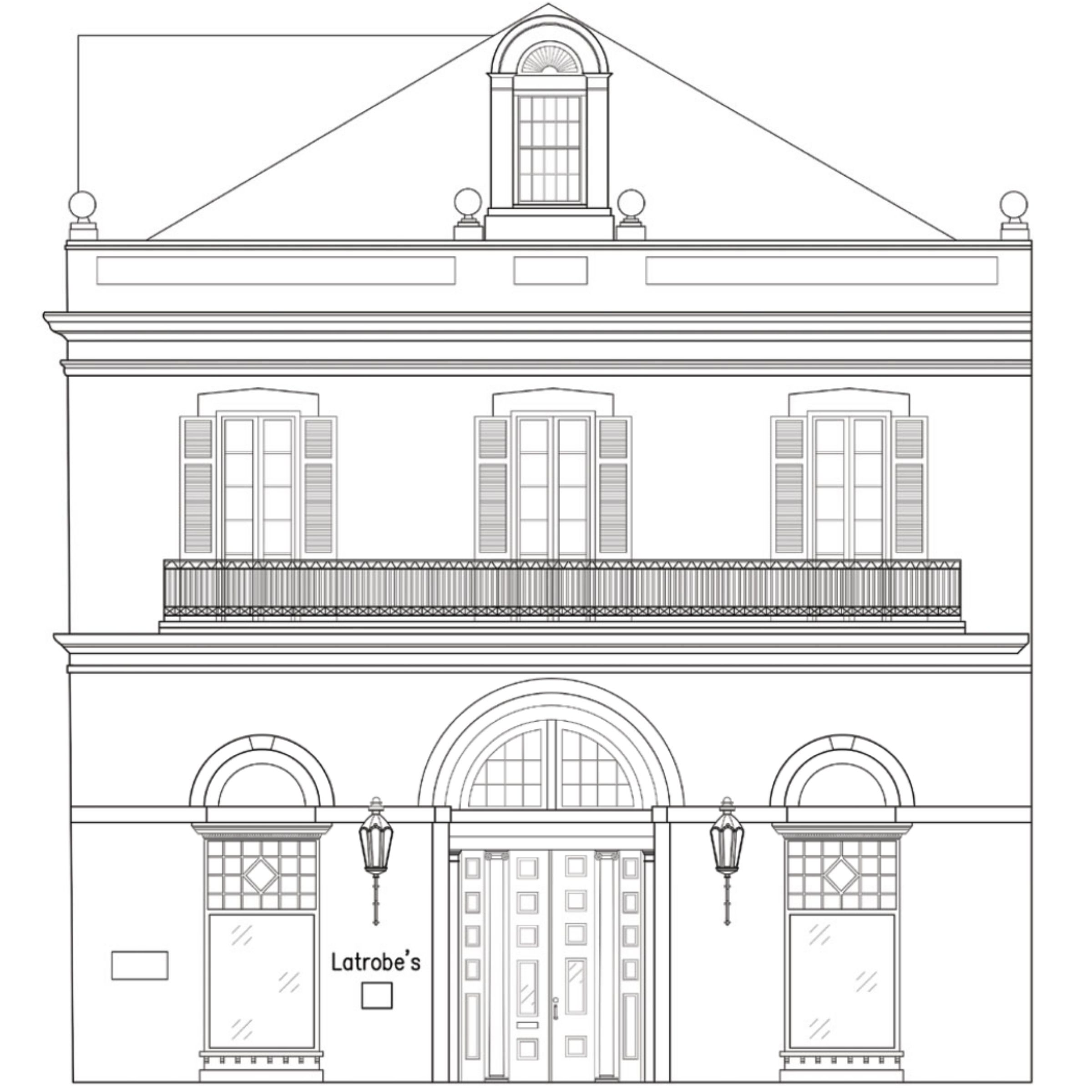 Drawubg of a historical home.