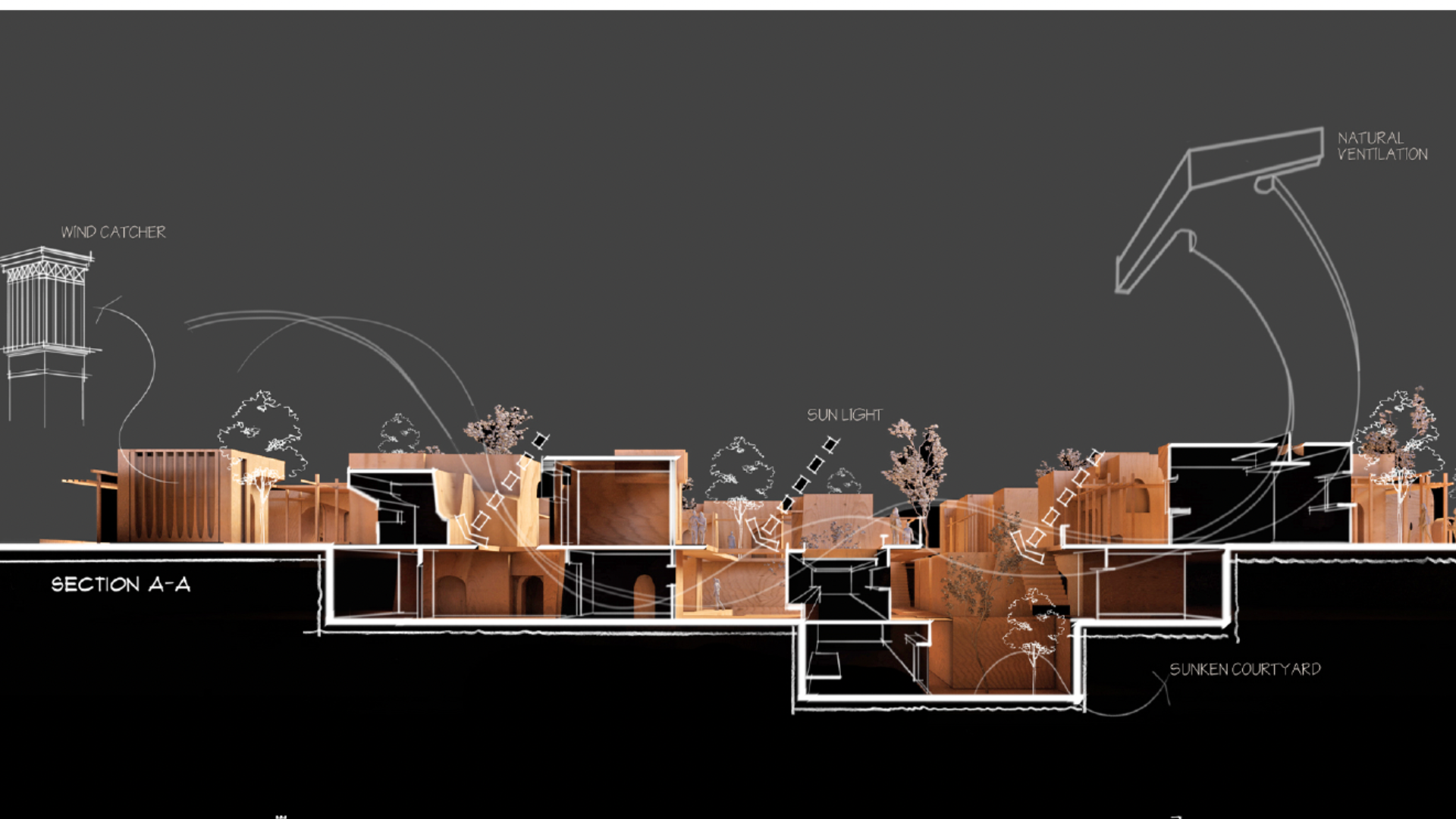 Elevation section perspective of work by Delaram Khoshhal.