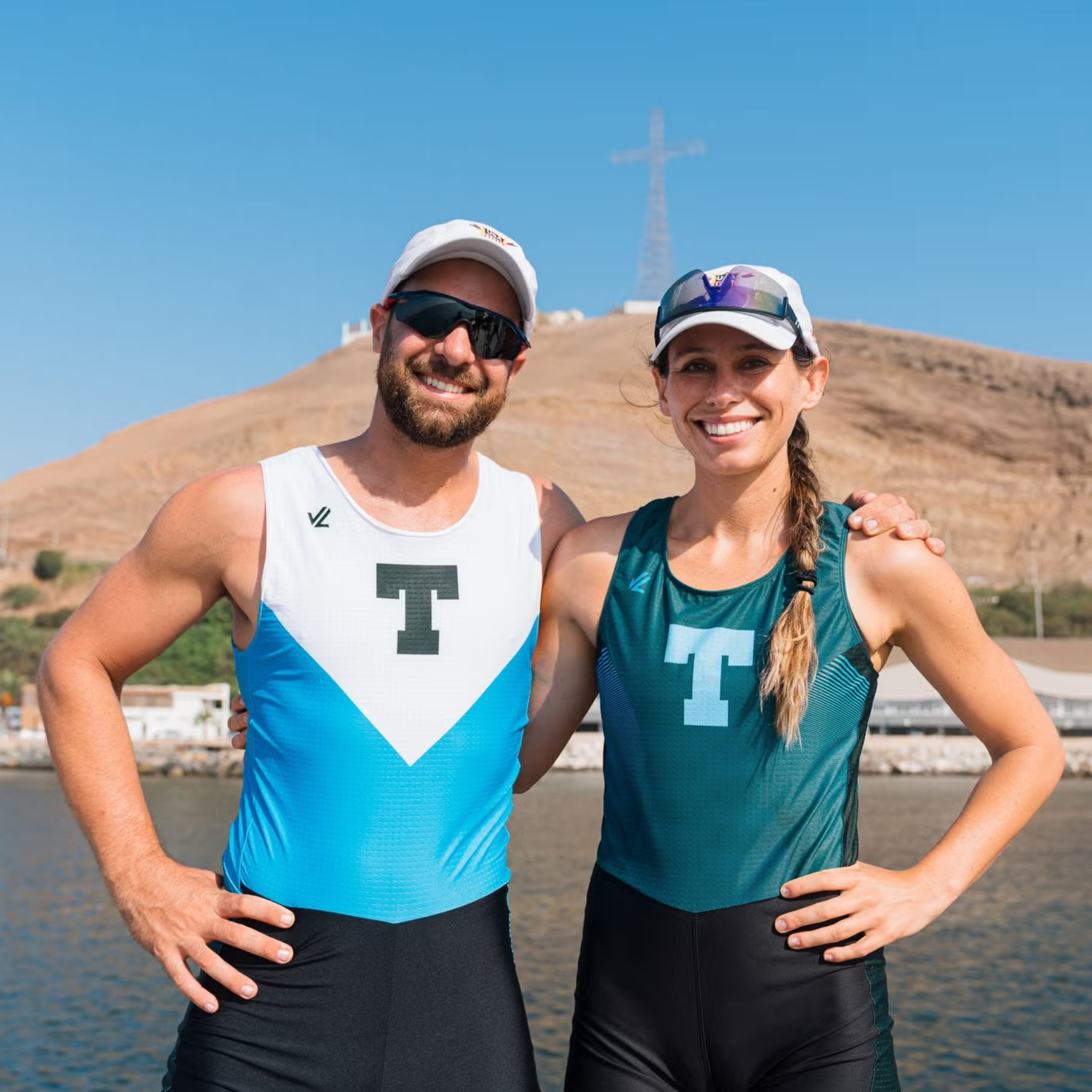 John and Hannah Huppi pose in front of water