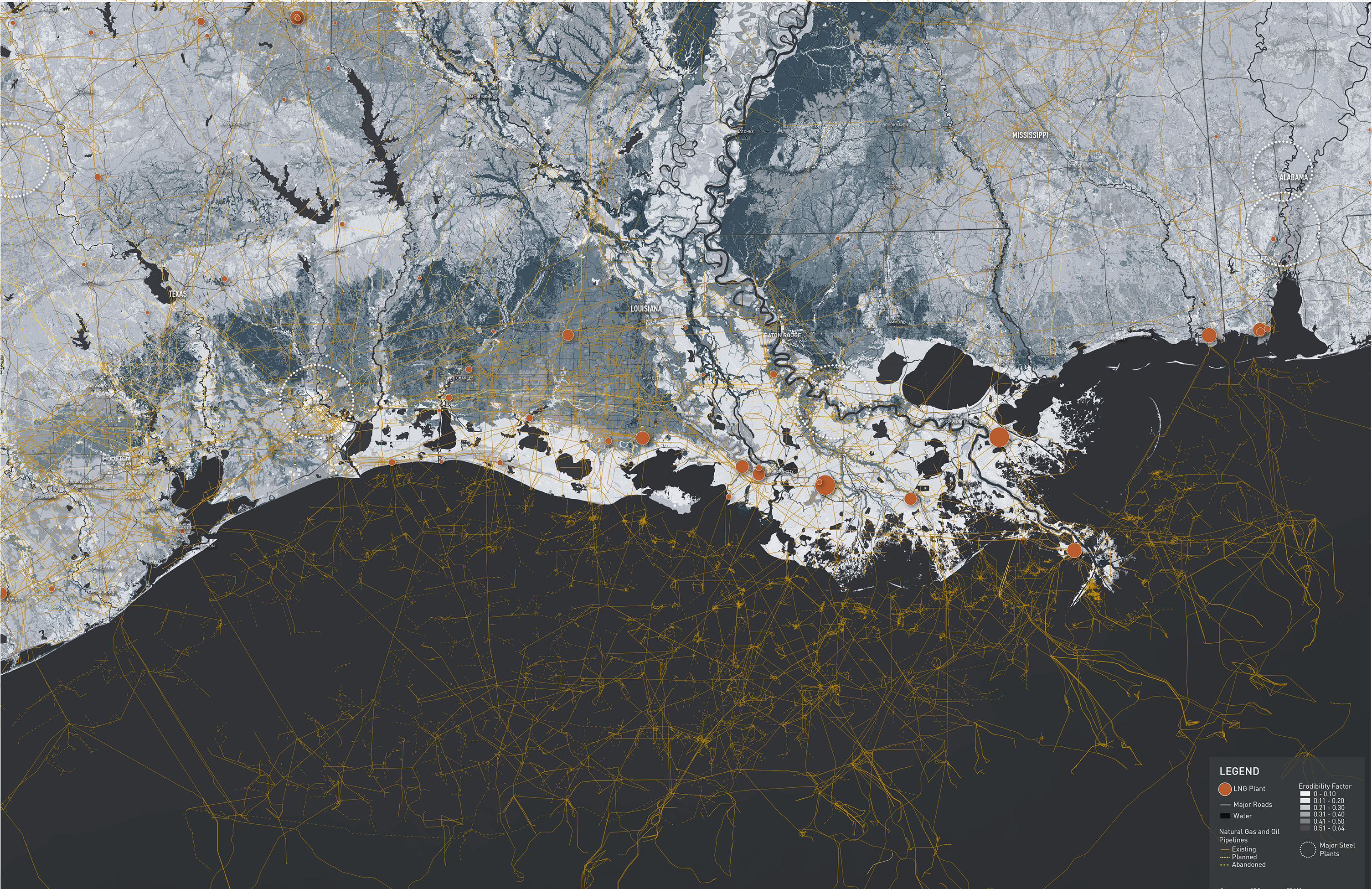 Rendered map of the gulf coast