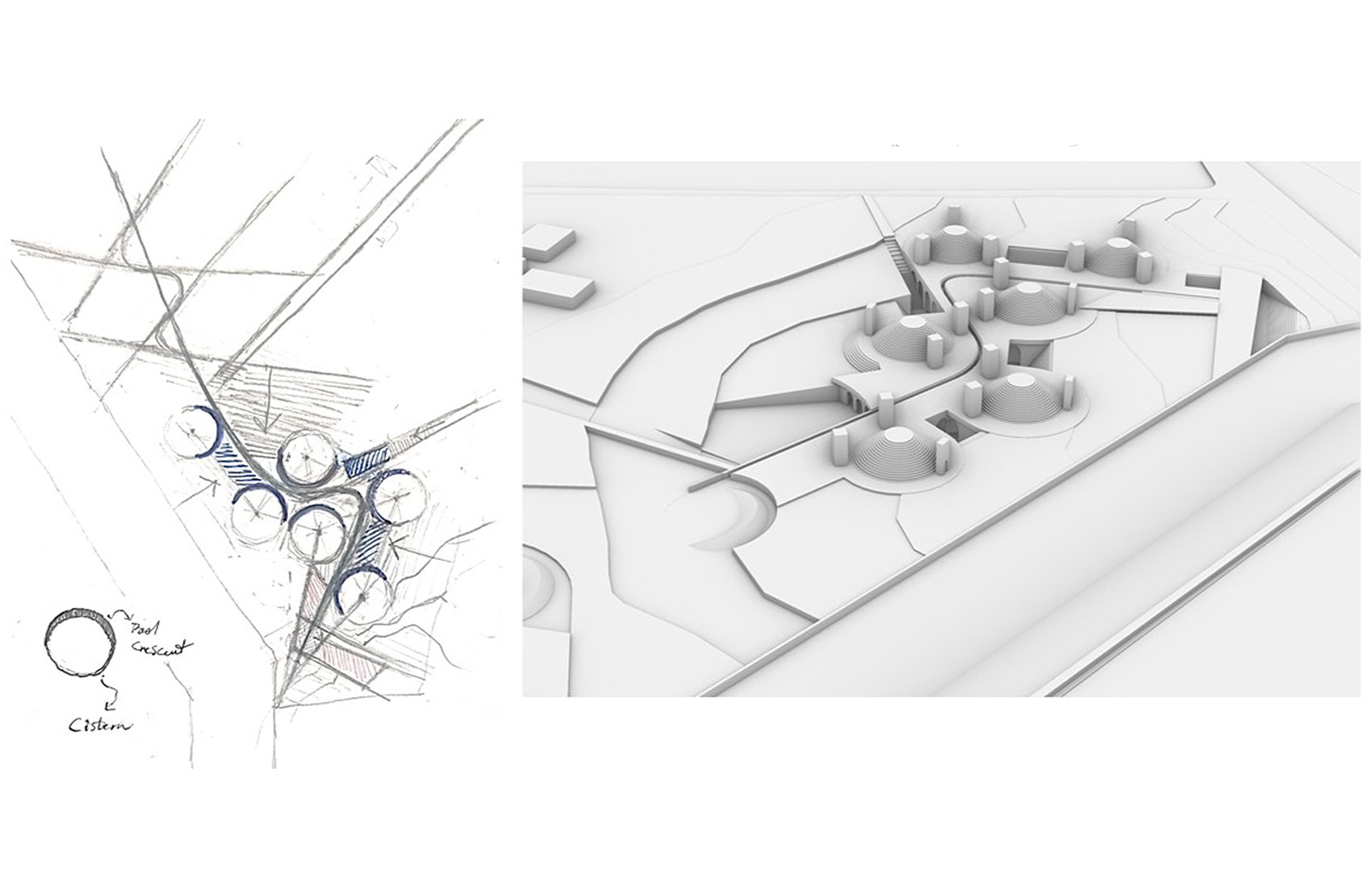 Azadeh Raoufi's thesis project water system sketch and render