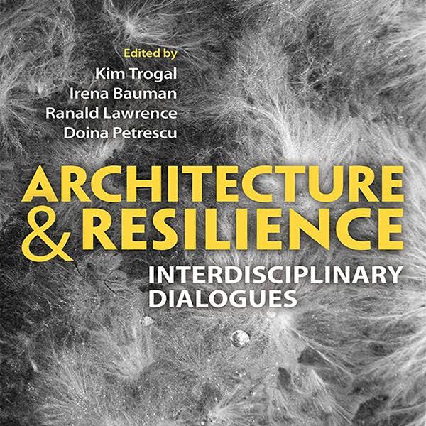 Front of book with yellow title "Architecture and Resilience"