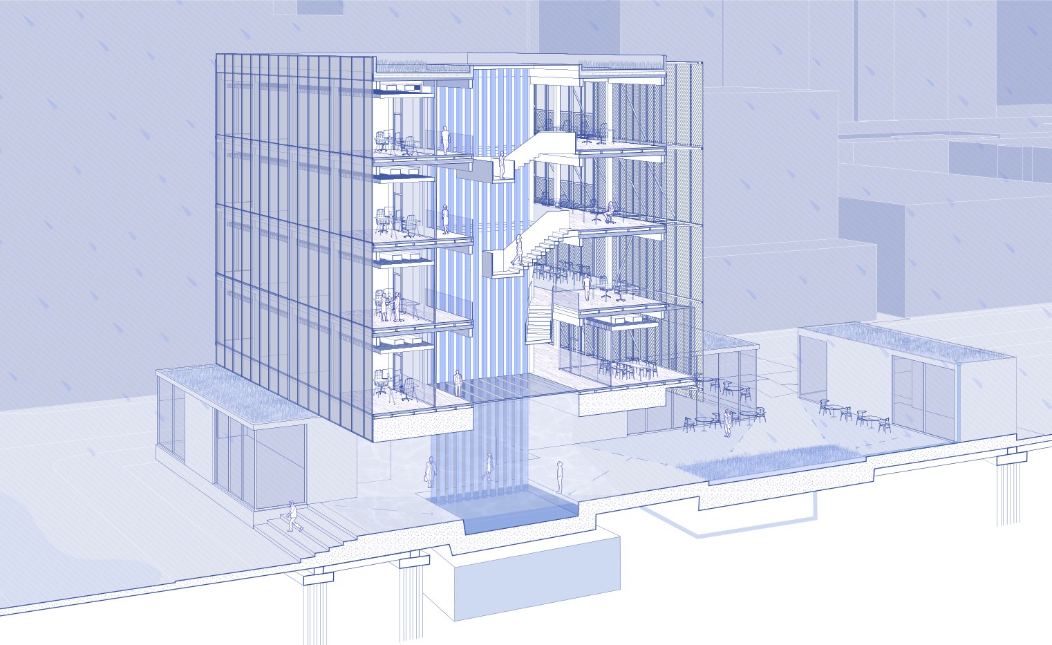 ARCH 3032/ 6032 Spring 2022 Student Work : sectional perspective of building