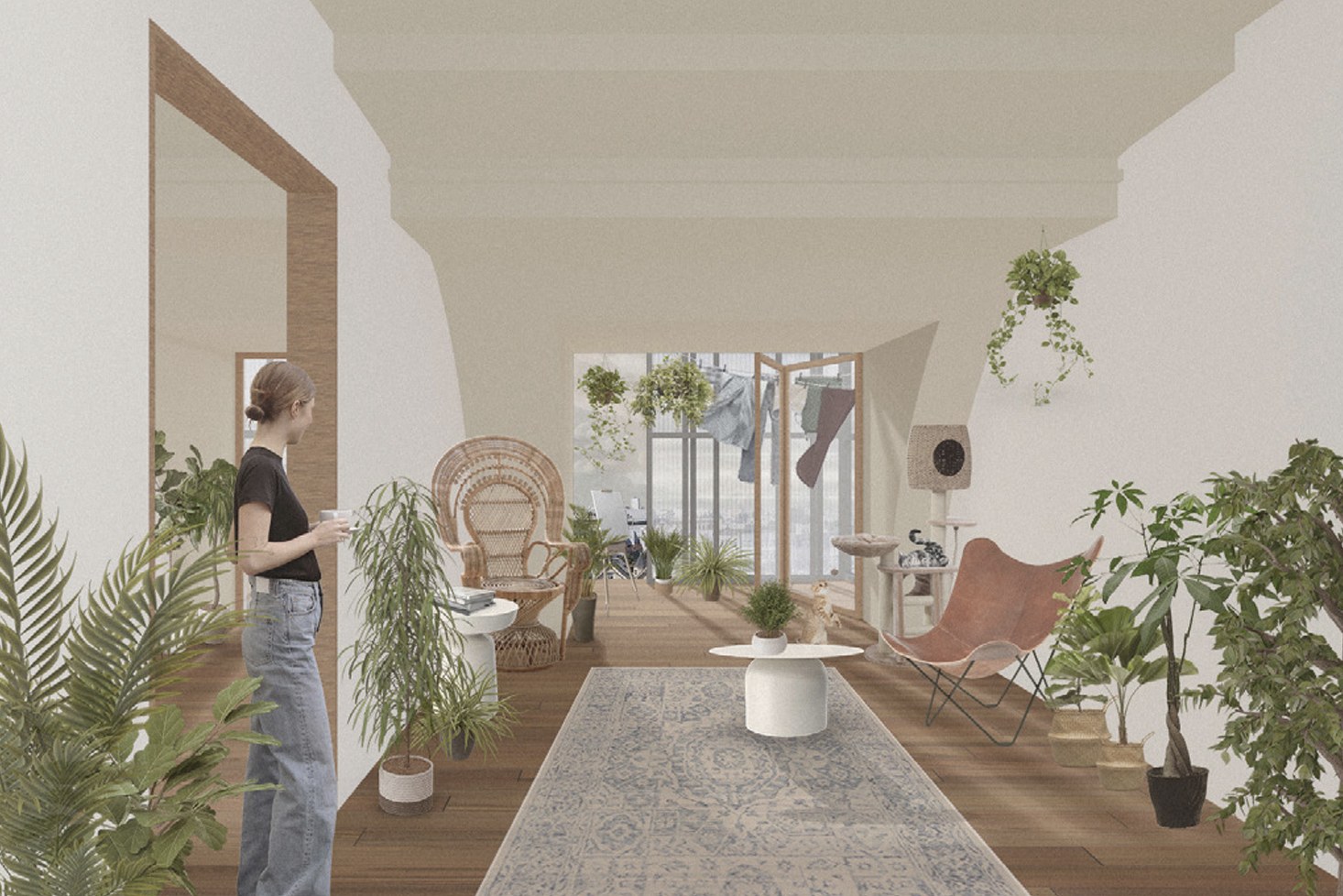 Olivia Georgakopoulos and Alyssa Barber's thesis: interior rendering of apartment