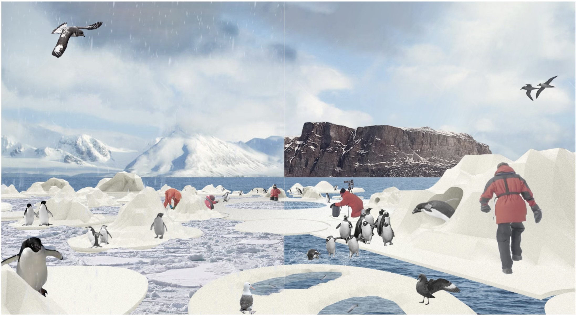 Seth Laskin's Thesis Project: rendering of seasons changing in the arctic and people collecting samples