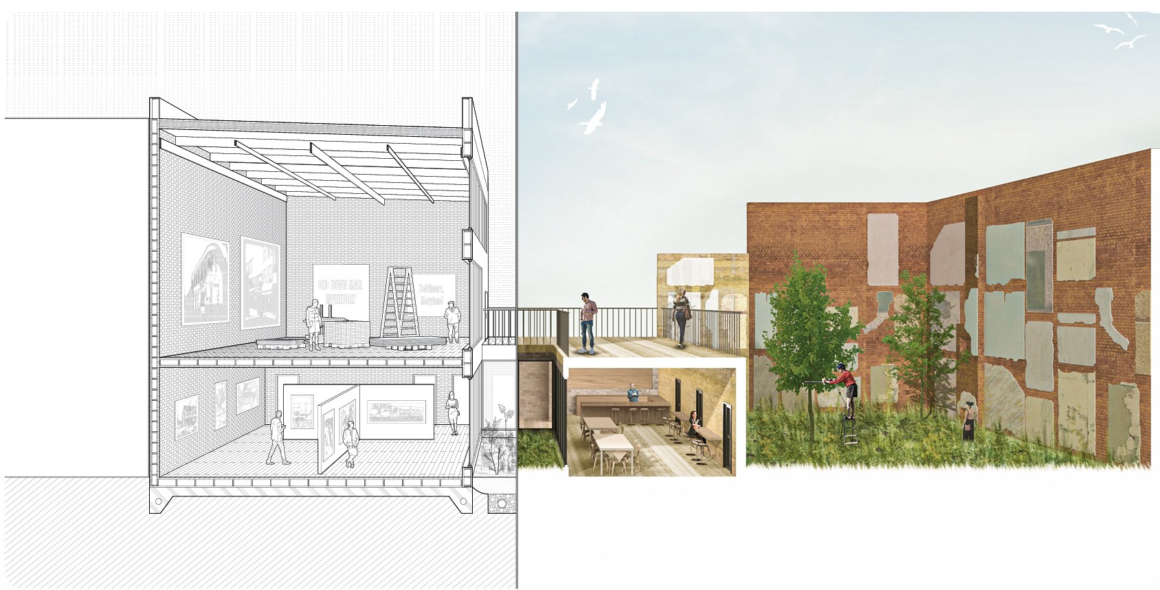 Alex Langley and Sam Spencer's Thesis Project Old Town Market Museum section view rendering