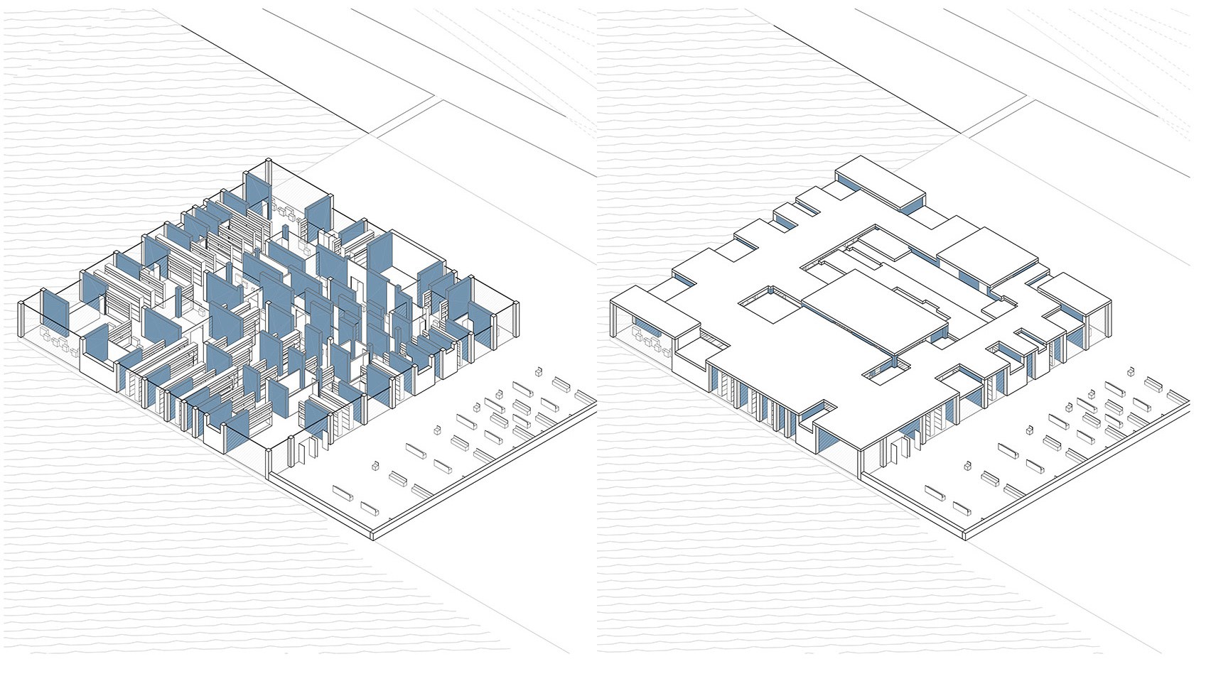 ARCH 1012 Spring 2022 two axonometric views of building and floor plan