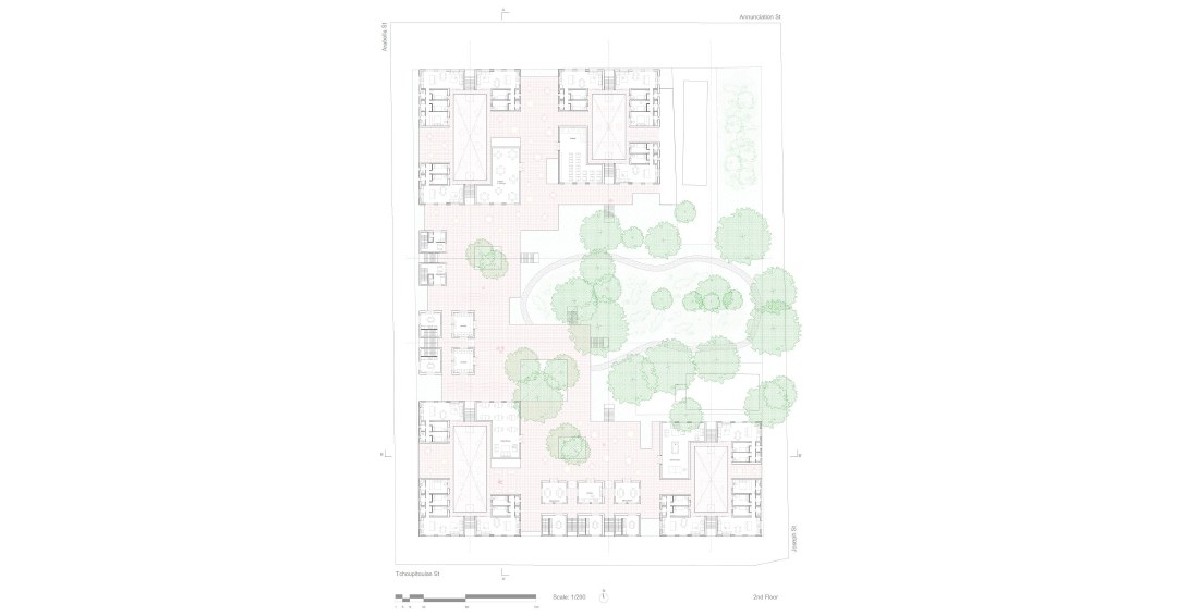 ARCH 2022/6022 Spring 2022 student work: elevation view of plan on Tchoupitoulas Street