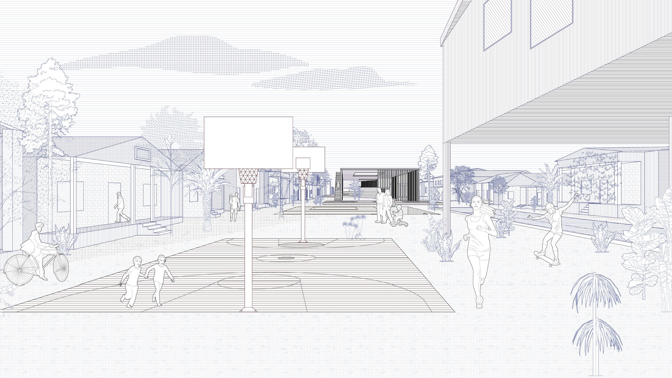 Andreea Dan and Tess Temple's Thesis outdoor rendering, dispersed linking view