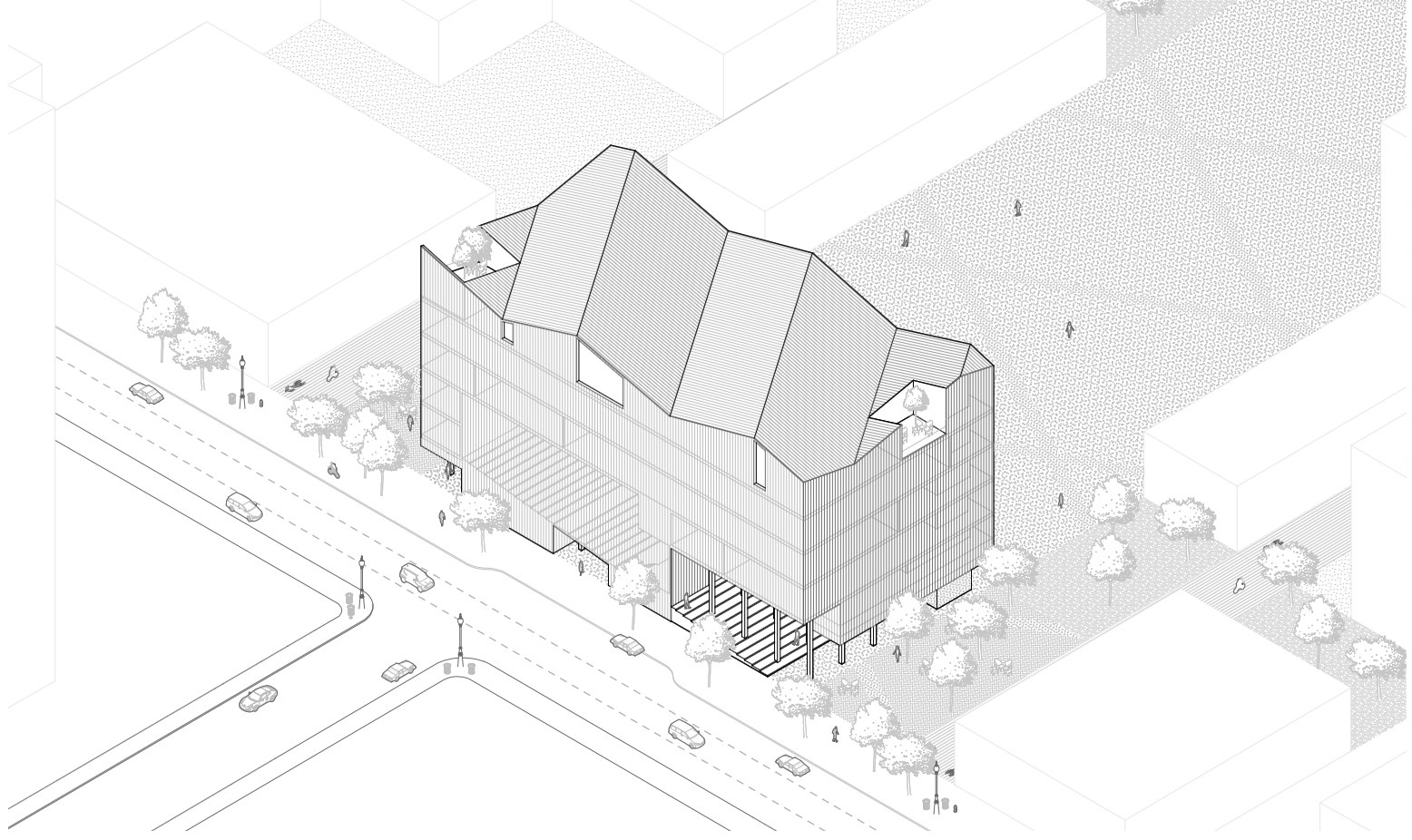 ARCH 3031 Fall 2021 axonometric view of building 